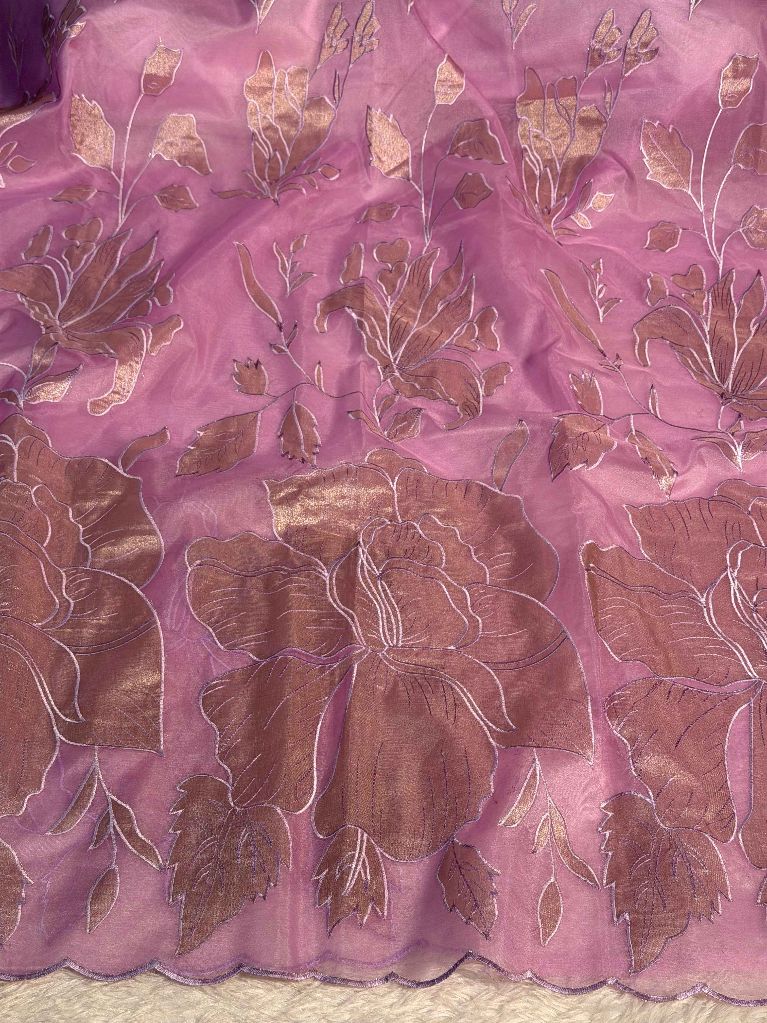 Pastel Lavendar Premium Organza Silk Banarasi Saree with Tissue Applique Work