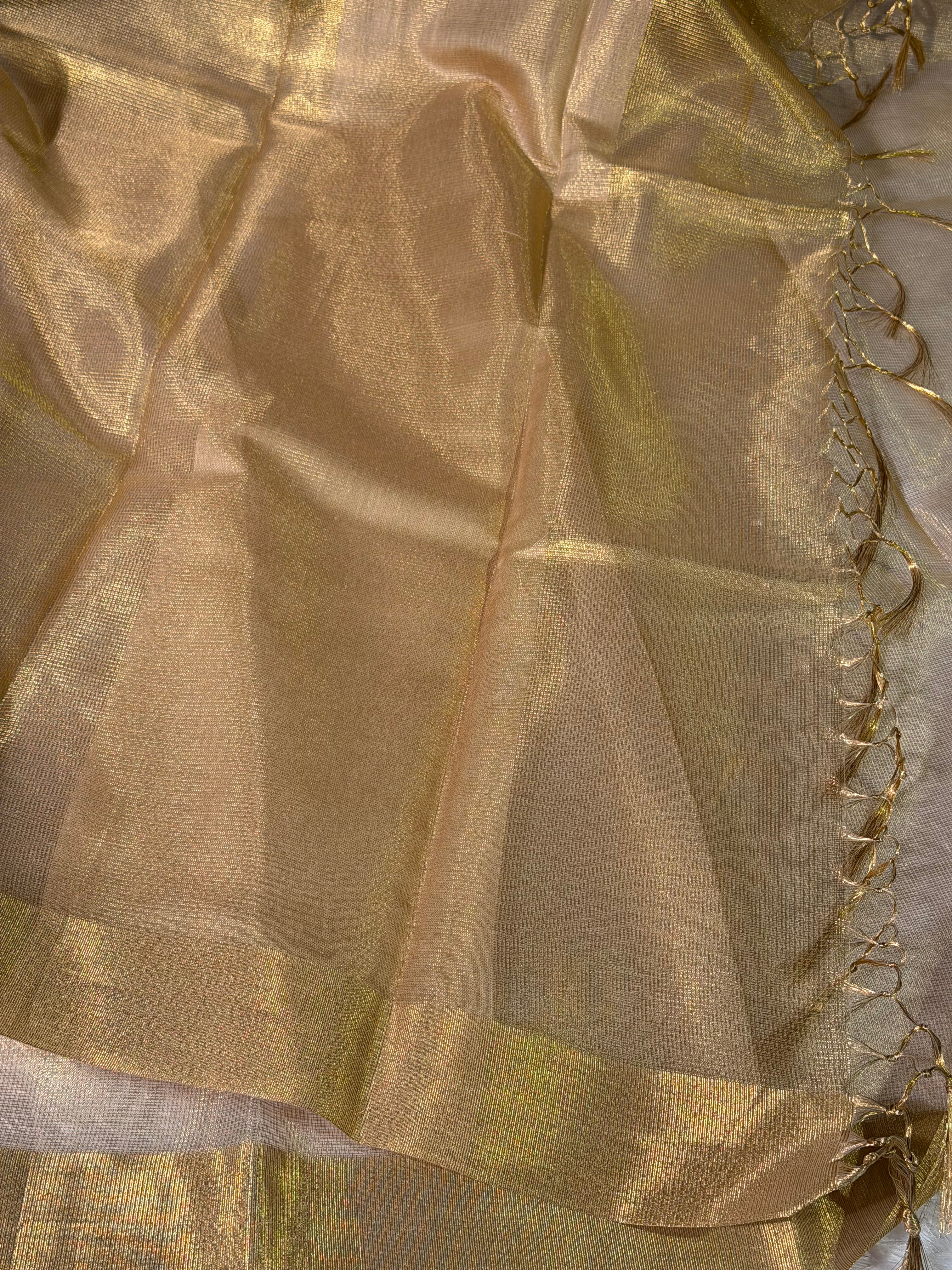 Celebrity Inspired Allover Golden Kota Tissue Silk Banarasi Saree