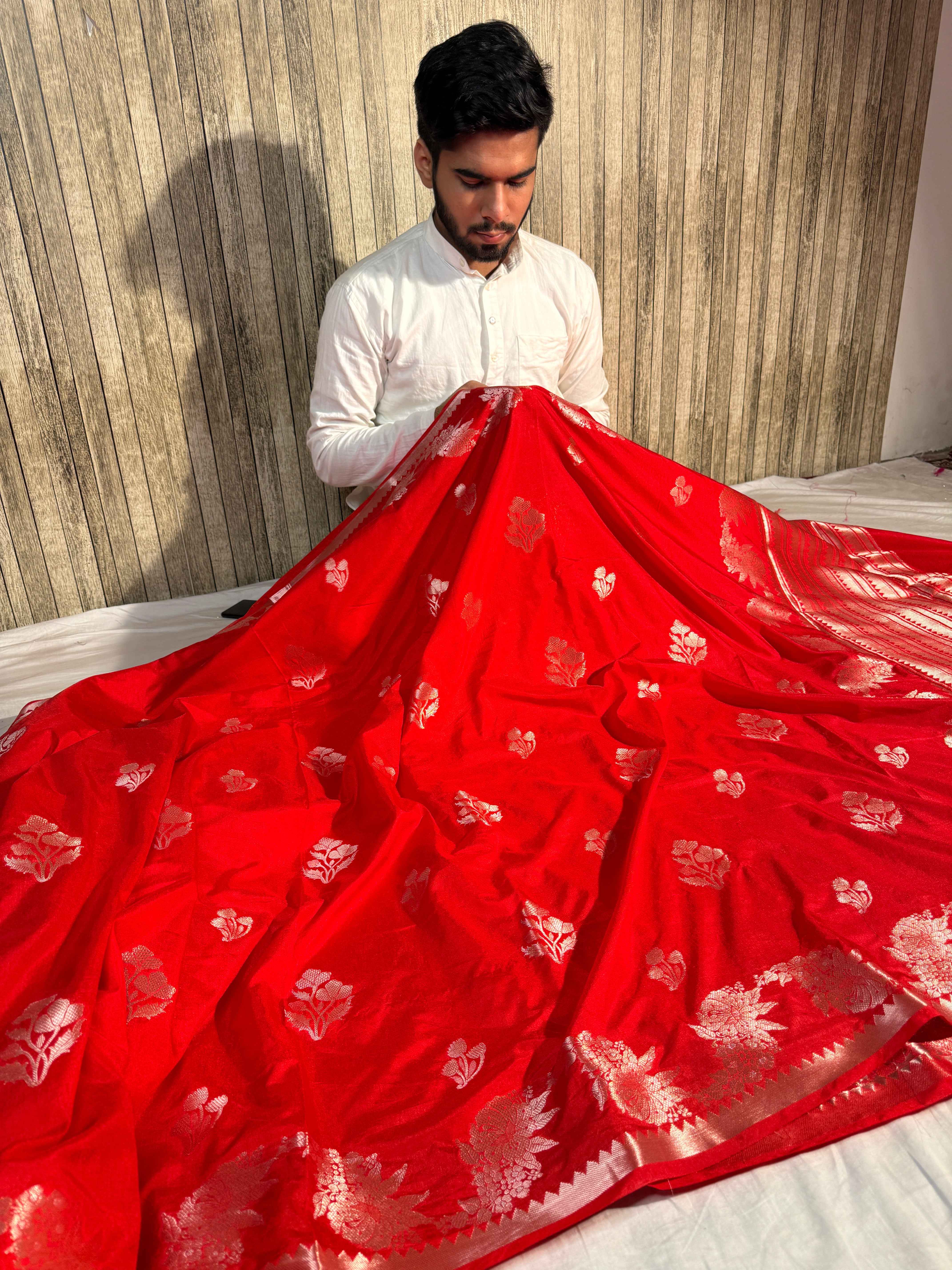 Bridal Red Premium Chiniya Silk Banarasi Saree