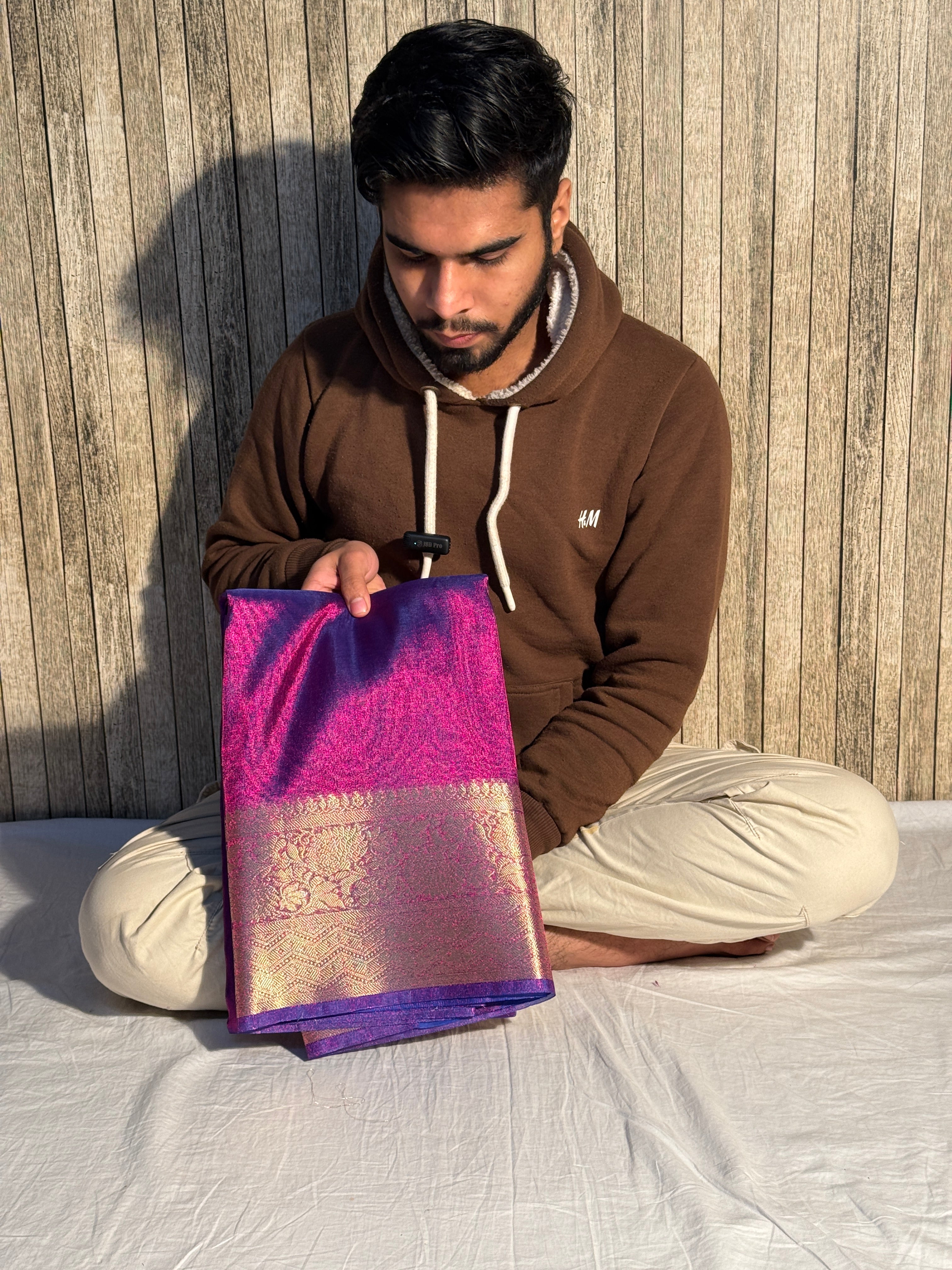 Dual Shaded Baigani Soft Tissue Silk Banarasi Saree