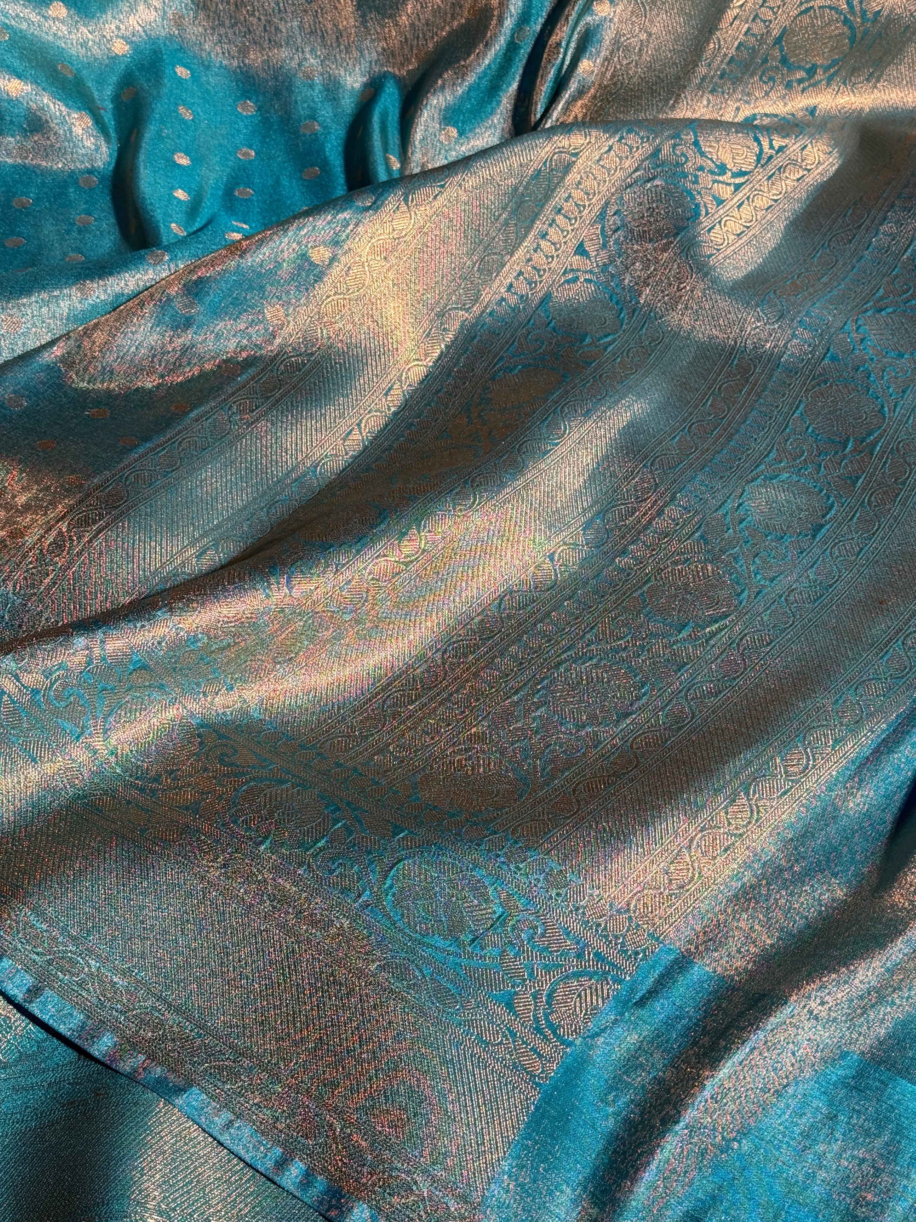 Pastel Firozi Premium Breathable Tissue Silk Banarasi Saree