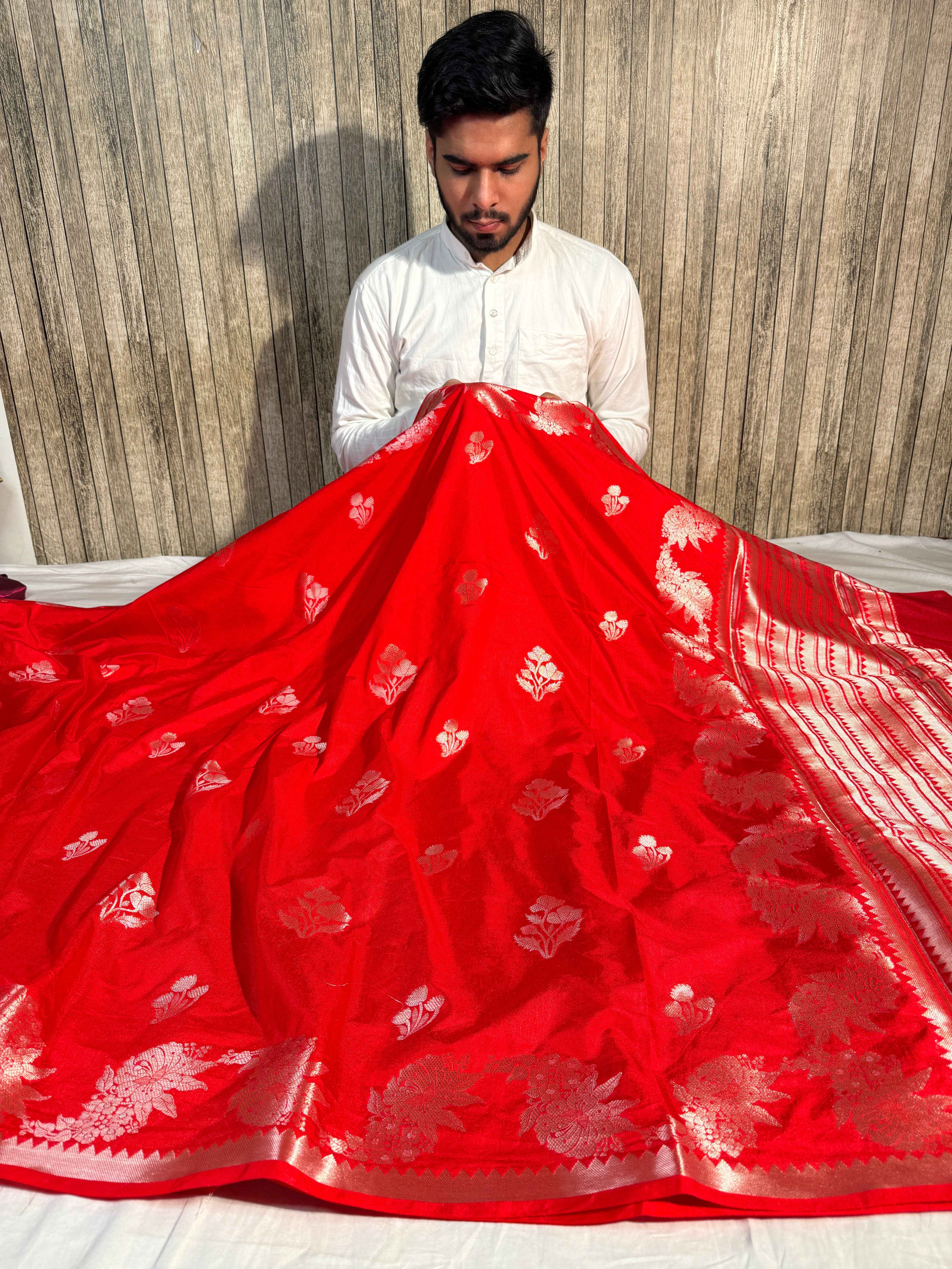 Bridal Red Premium Chiniya Silk Banarasi Saree