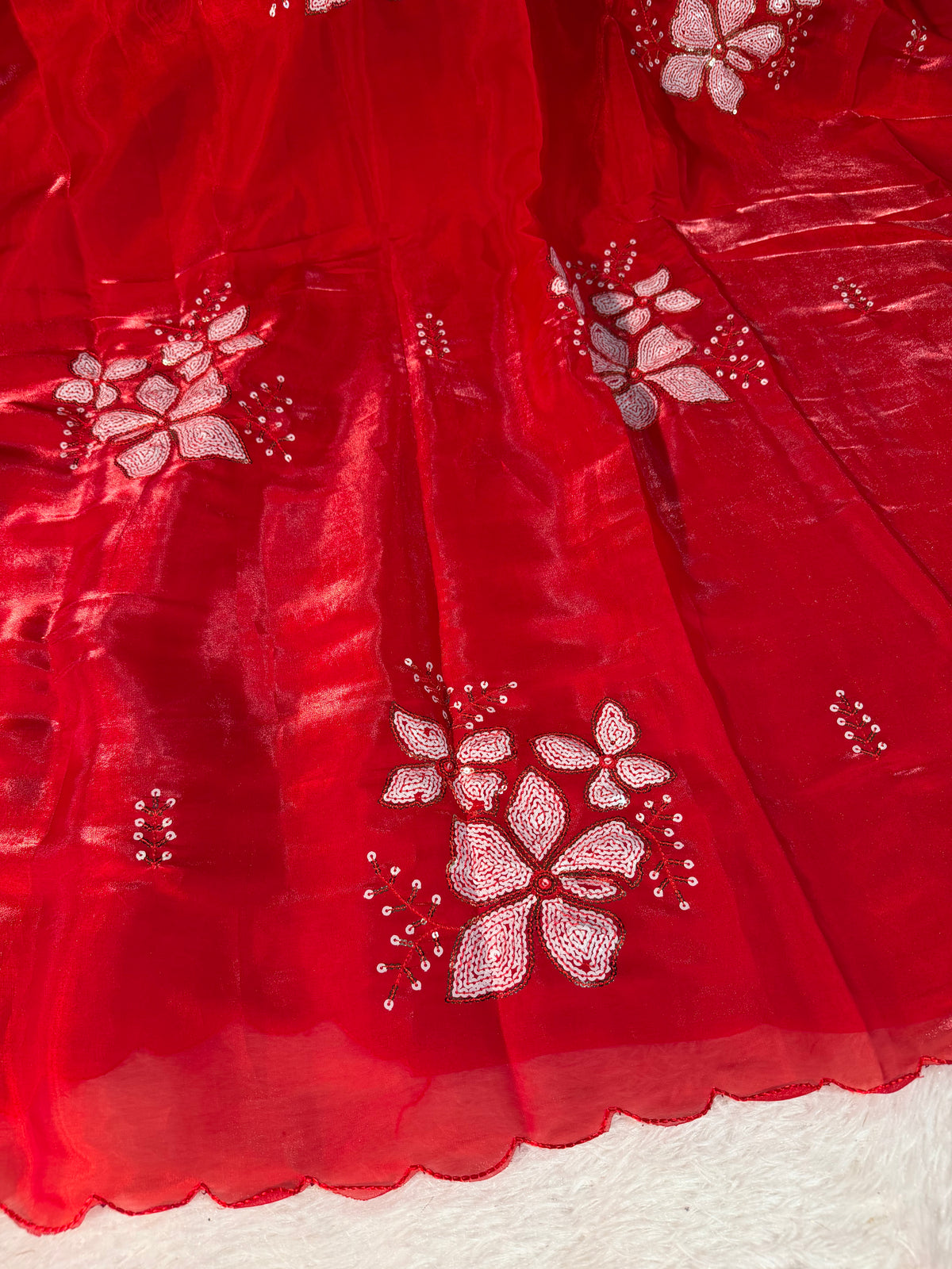 Celebrity Inspired Bridal Red Premium Shimmery Tissue Silk Designer Saree