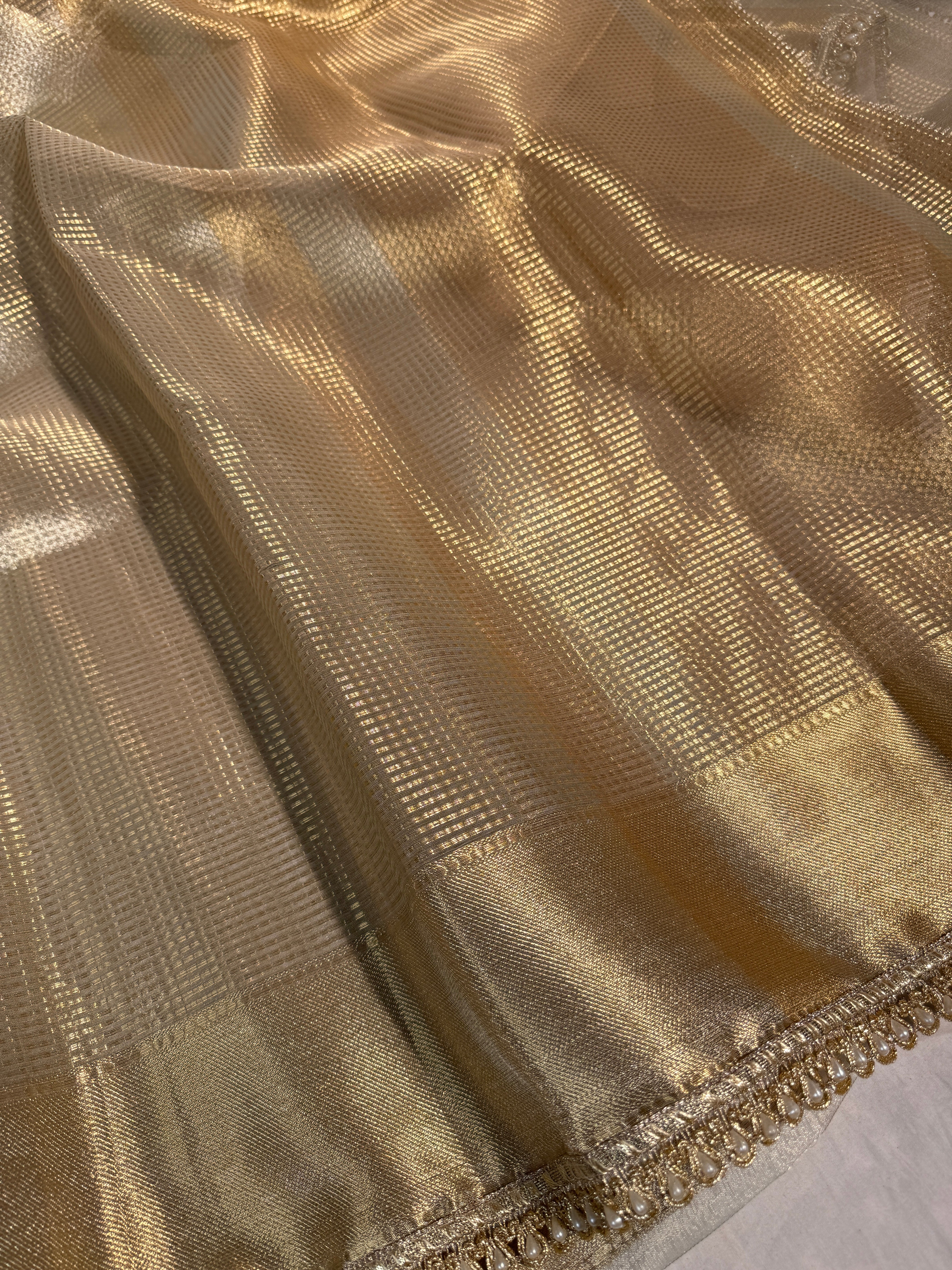 Ready To Wear Nayanthara Mam Inspired Kanjeevaram Tissue Saree with Moti Lace