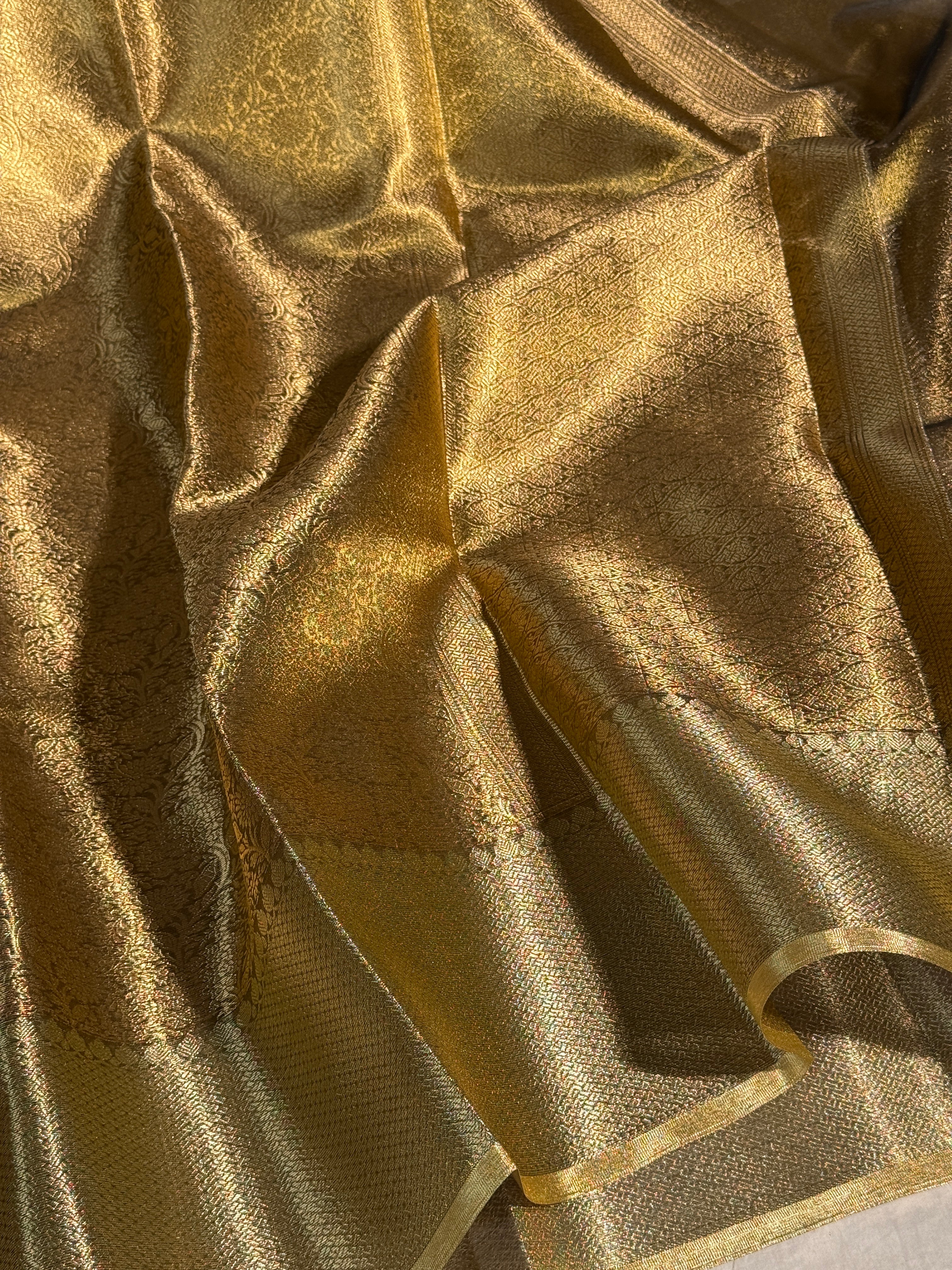 Ready To Wear Copper Zari Weave Kanjeevaram Tissue Silk Banarasi Saree