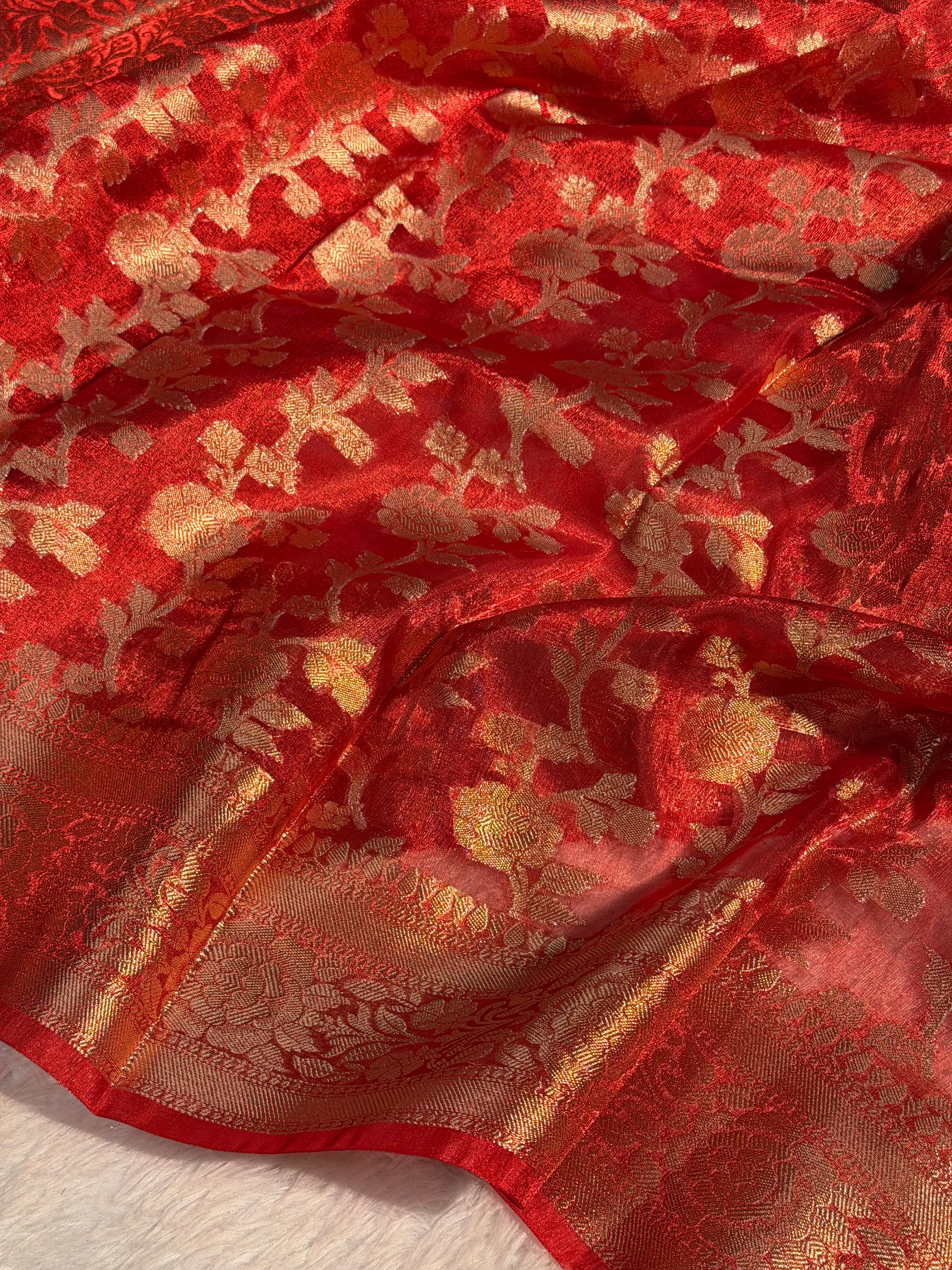 Metallic Red Premium Tissue Silk Banarasi Saree