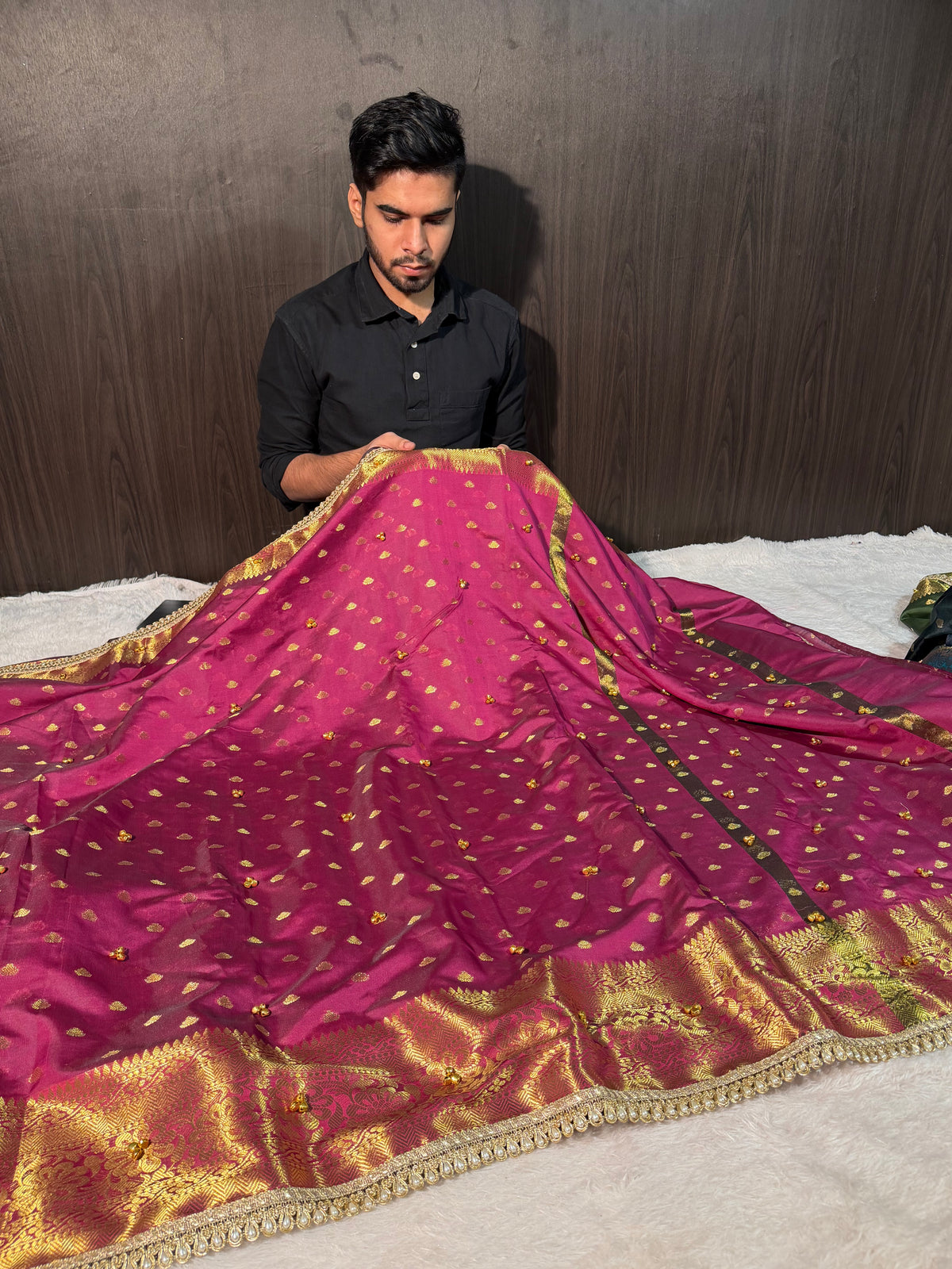 Viral Ghungroo Handwork Maroon Shade Premium Katan Silk Banarasi Saree