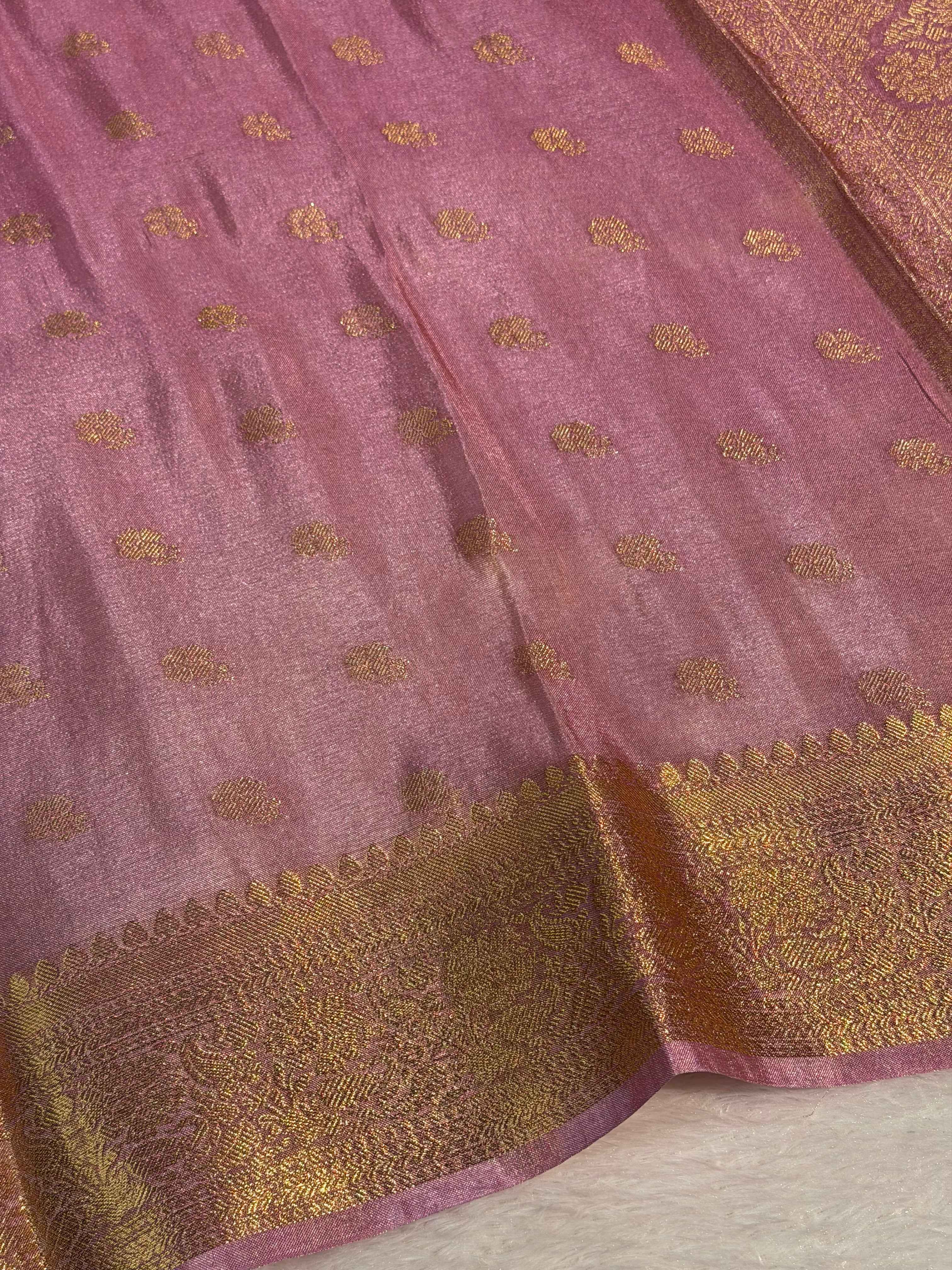 Ready To Wear Lavendar Breathable Tissue Silk Banarasi Saree