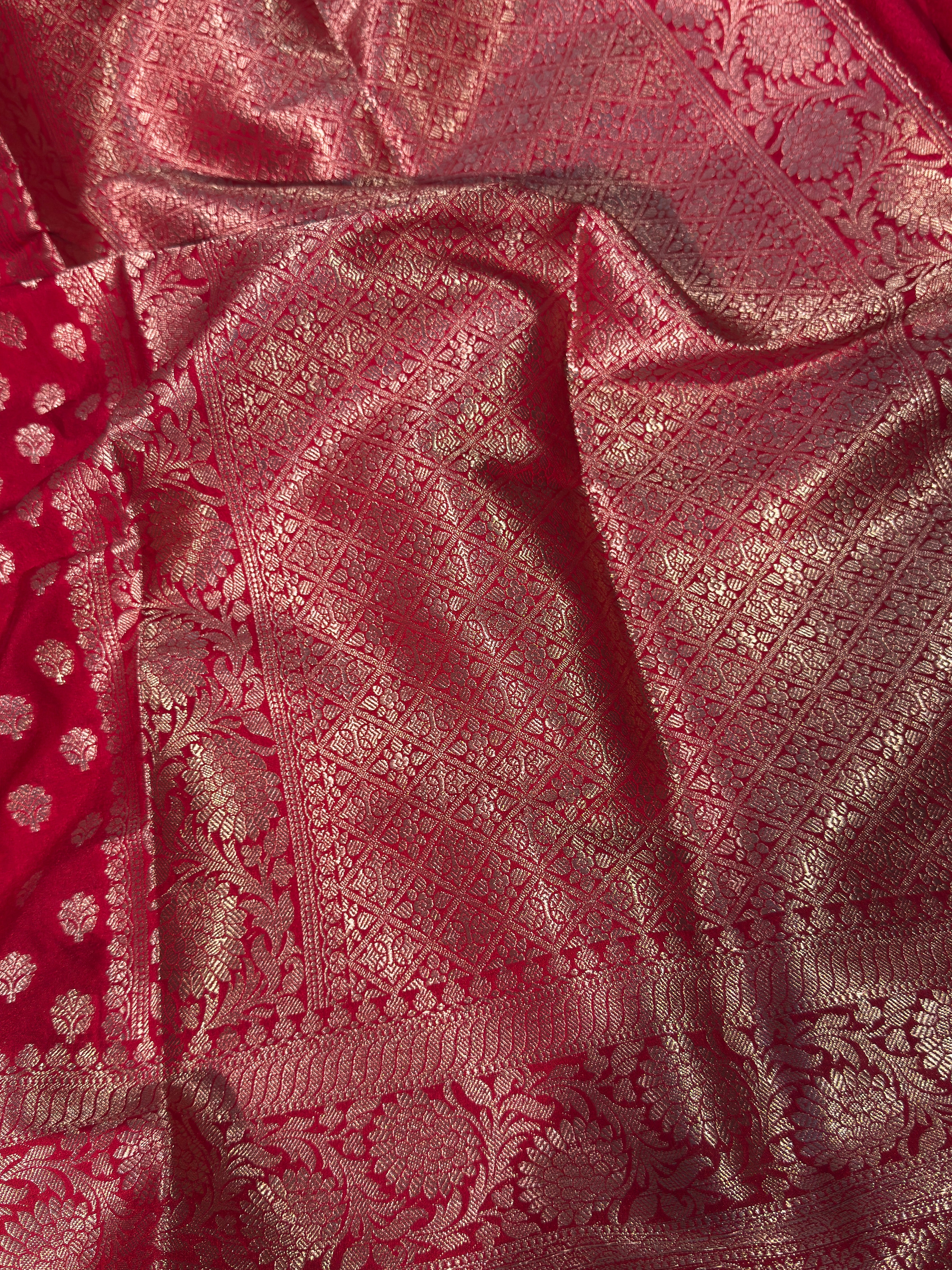 Red Premium Georgette Silk Banarasi with Zari Buti Weave