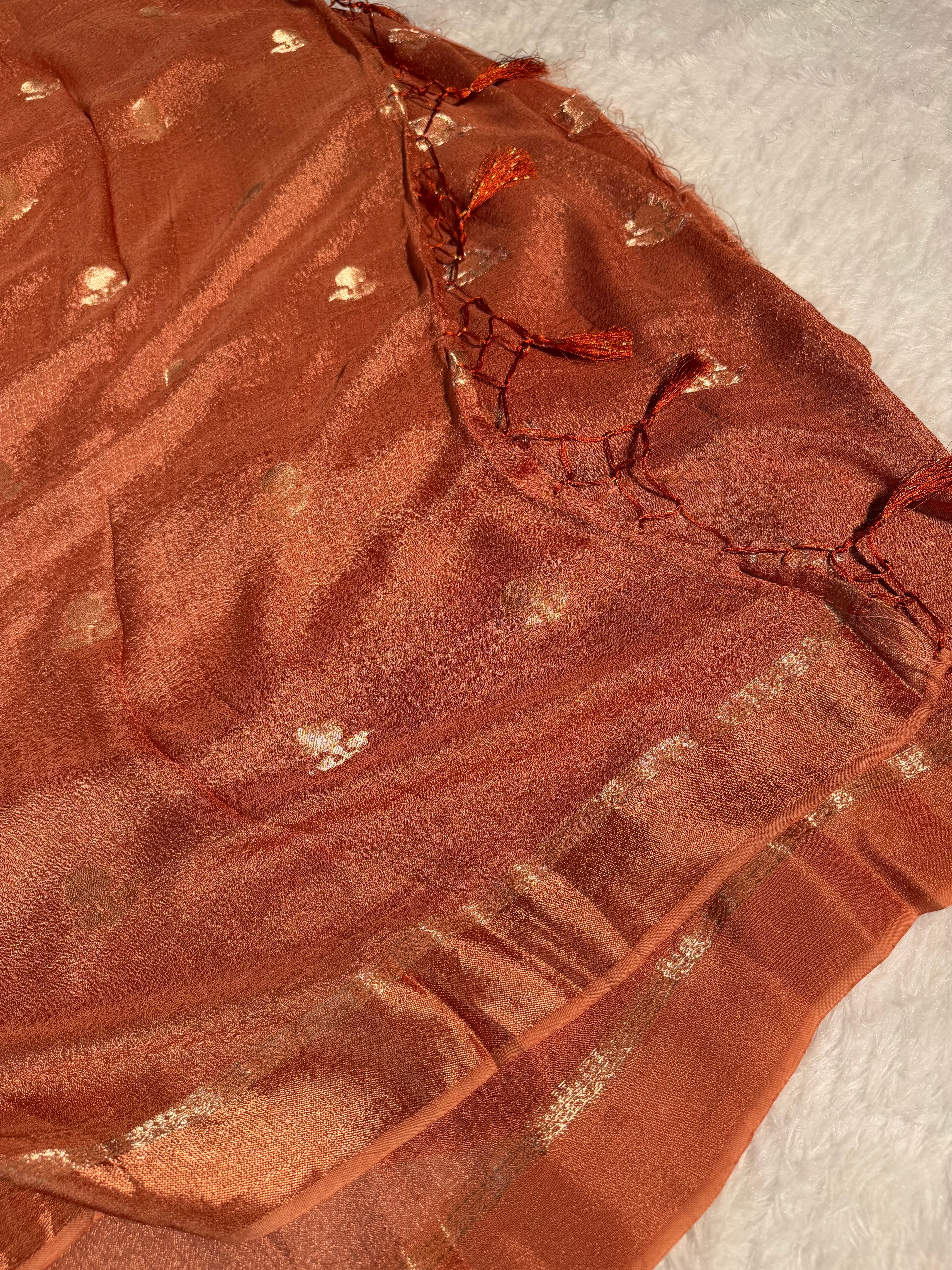 Peach Premium Viscose Georgette Silk Banarasi Saree