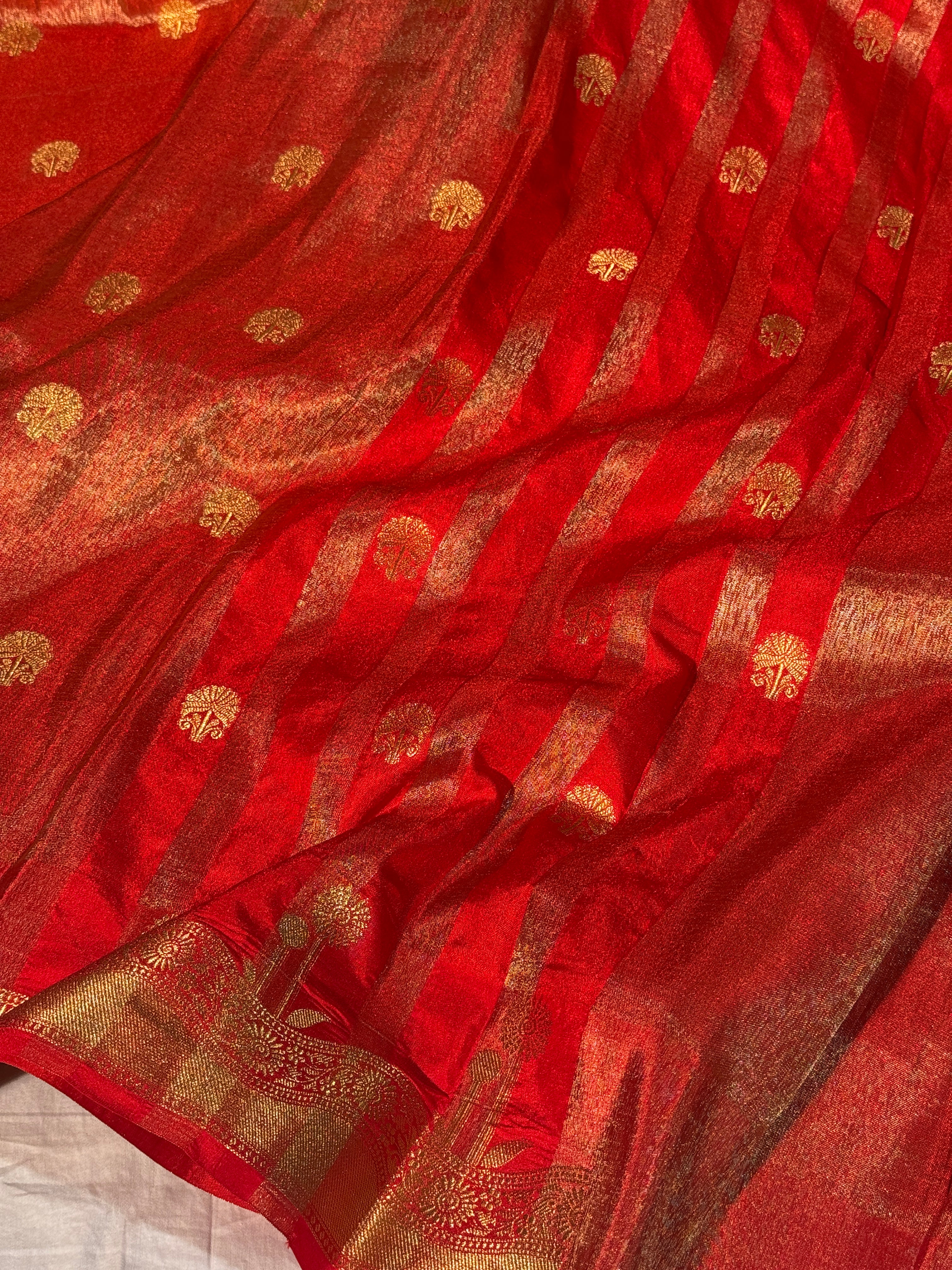 Metallic Orange Premium Breathable Tissue Silk Banarasi Saree