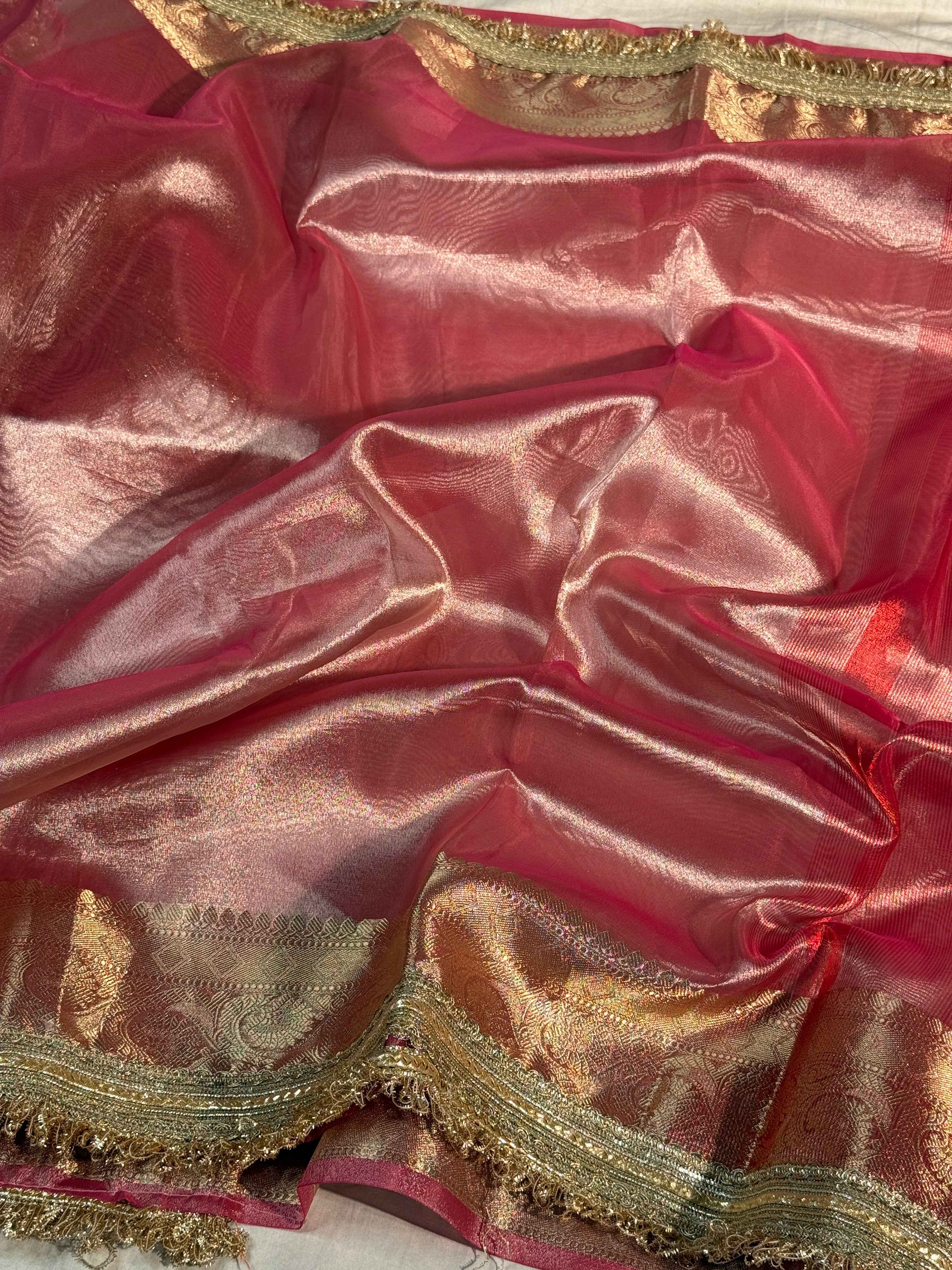 Mauve Pink Tissue Silk Banarasi Saree with Premium Lace Work