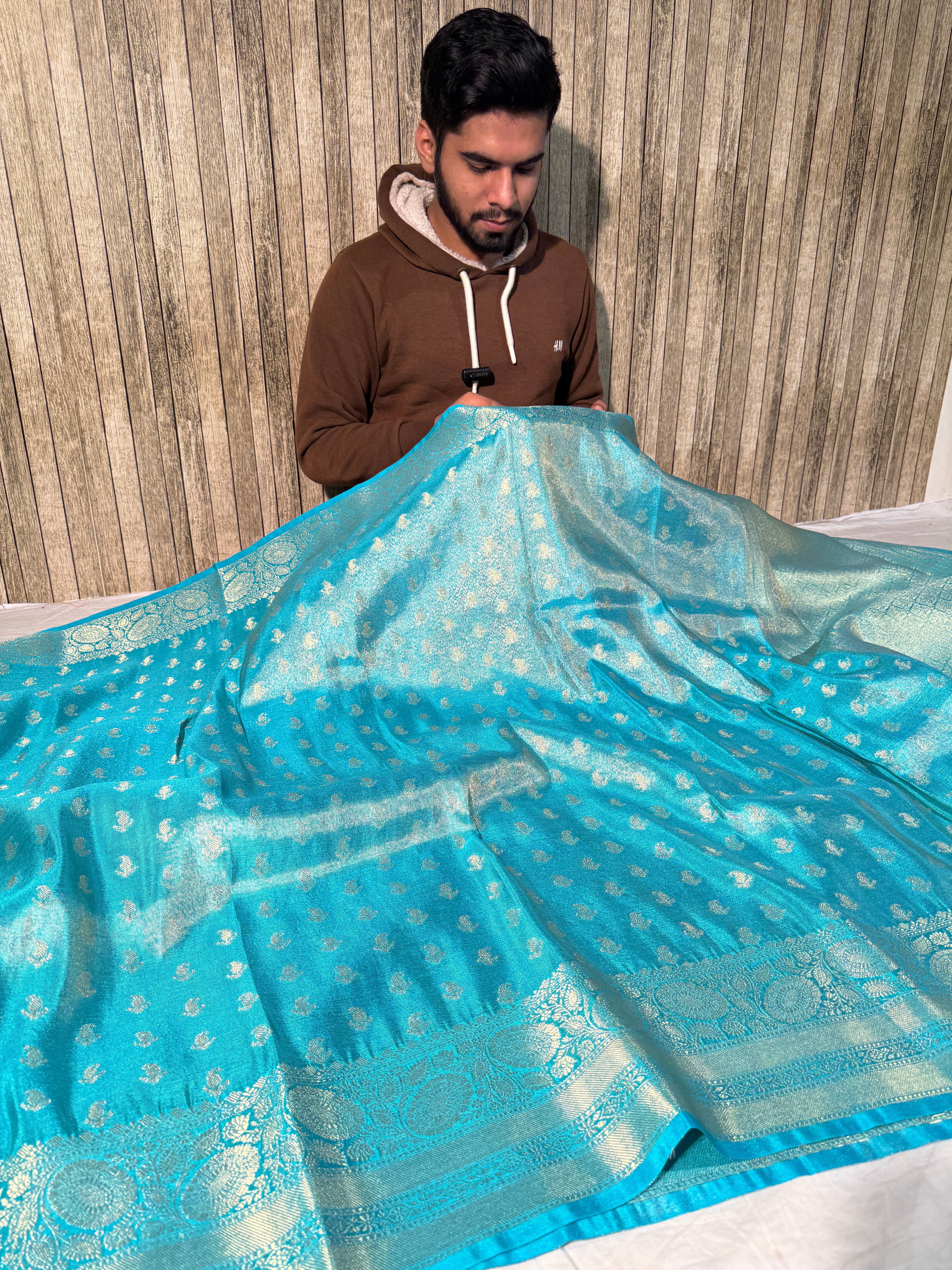 Pastel Firozi Premium Breathable Tissue Silk Banarasi Saree