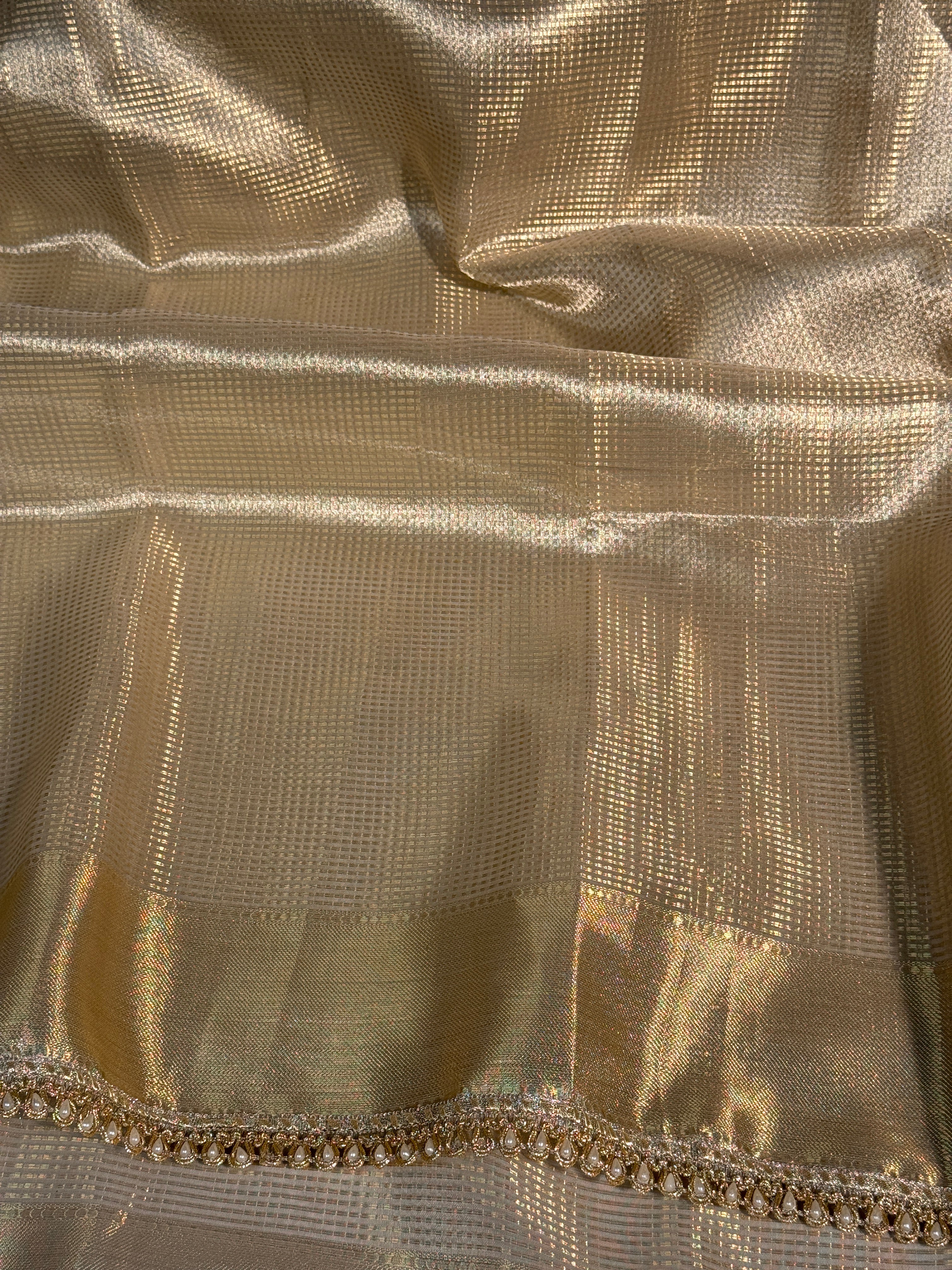 Ready To Wear Nayanthara Mam Inspired Kanjeevaram Tissue Saree with Moti Lace
