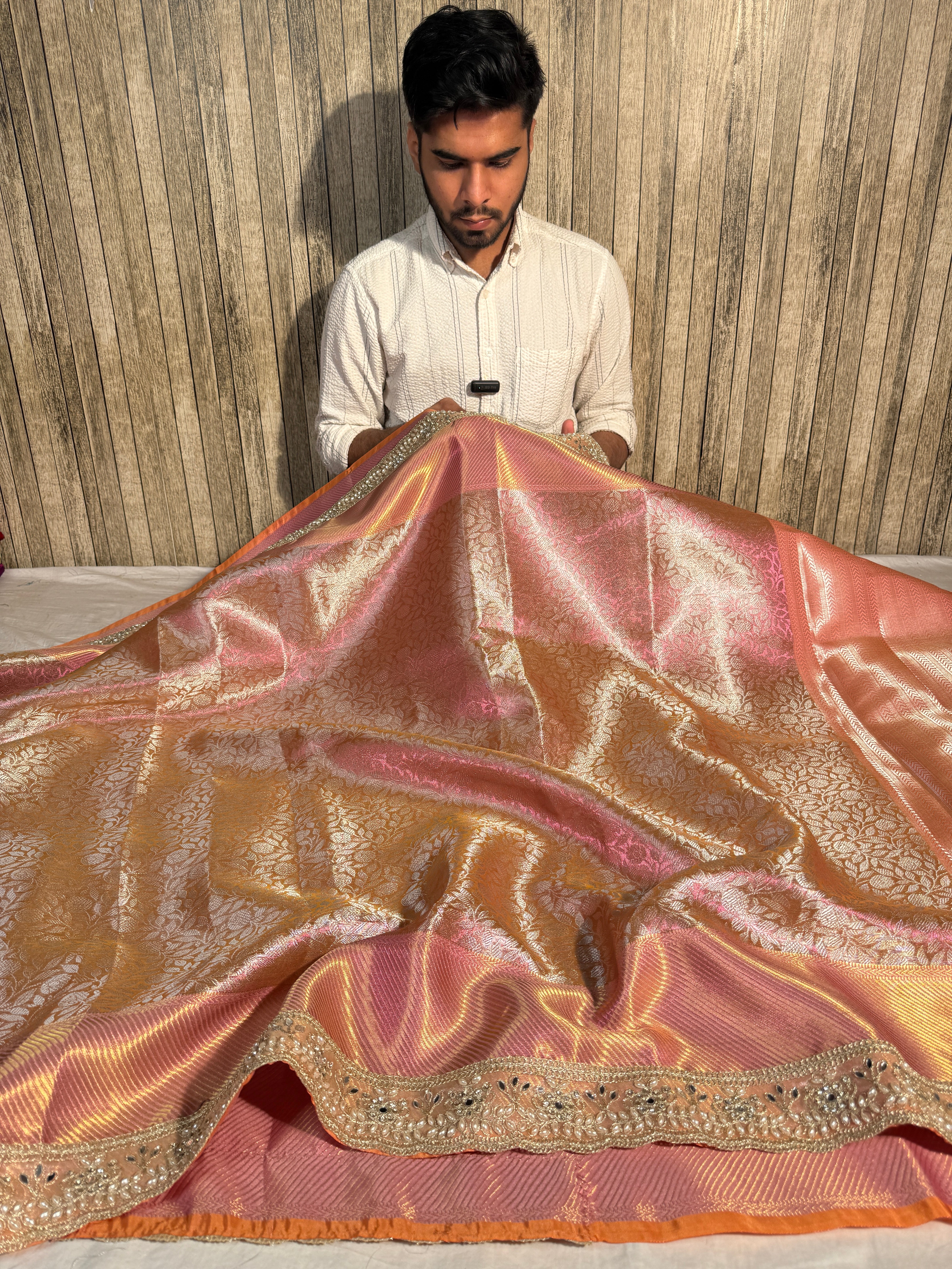 Sai Pallavi Bridal Banarasi Tissue Silk Saree with Premium Moti Lace