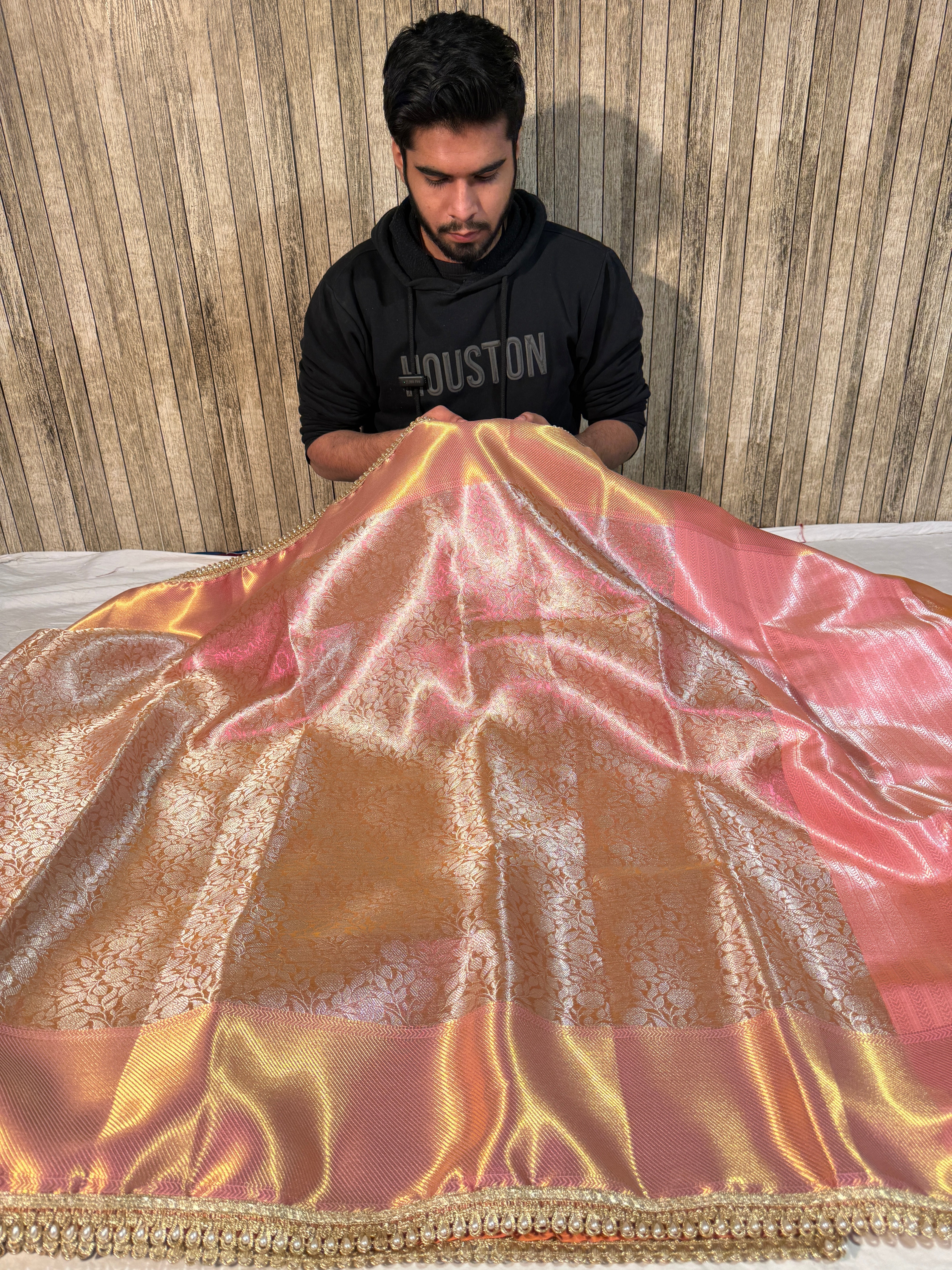 Sai Pallavi Mam Inspired Kanjeevaram Tissue Silk Moti Lace Attached Banarasi Saree