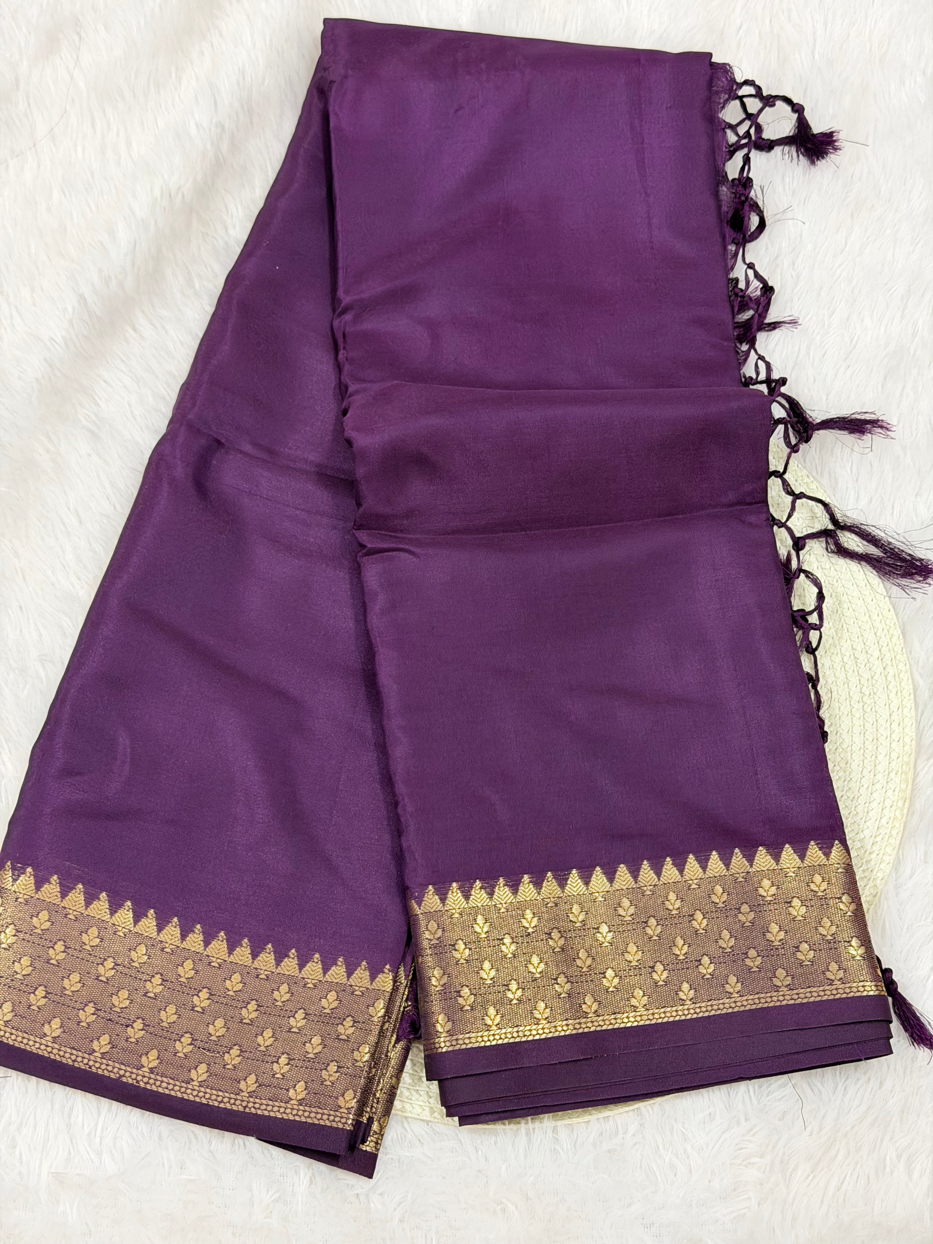 Premium Soft Mysore Crepe Silk Banarasi Saree with Rich Pallu