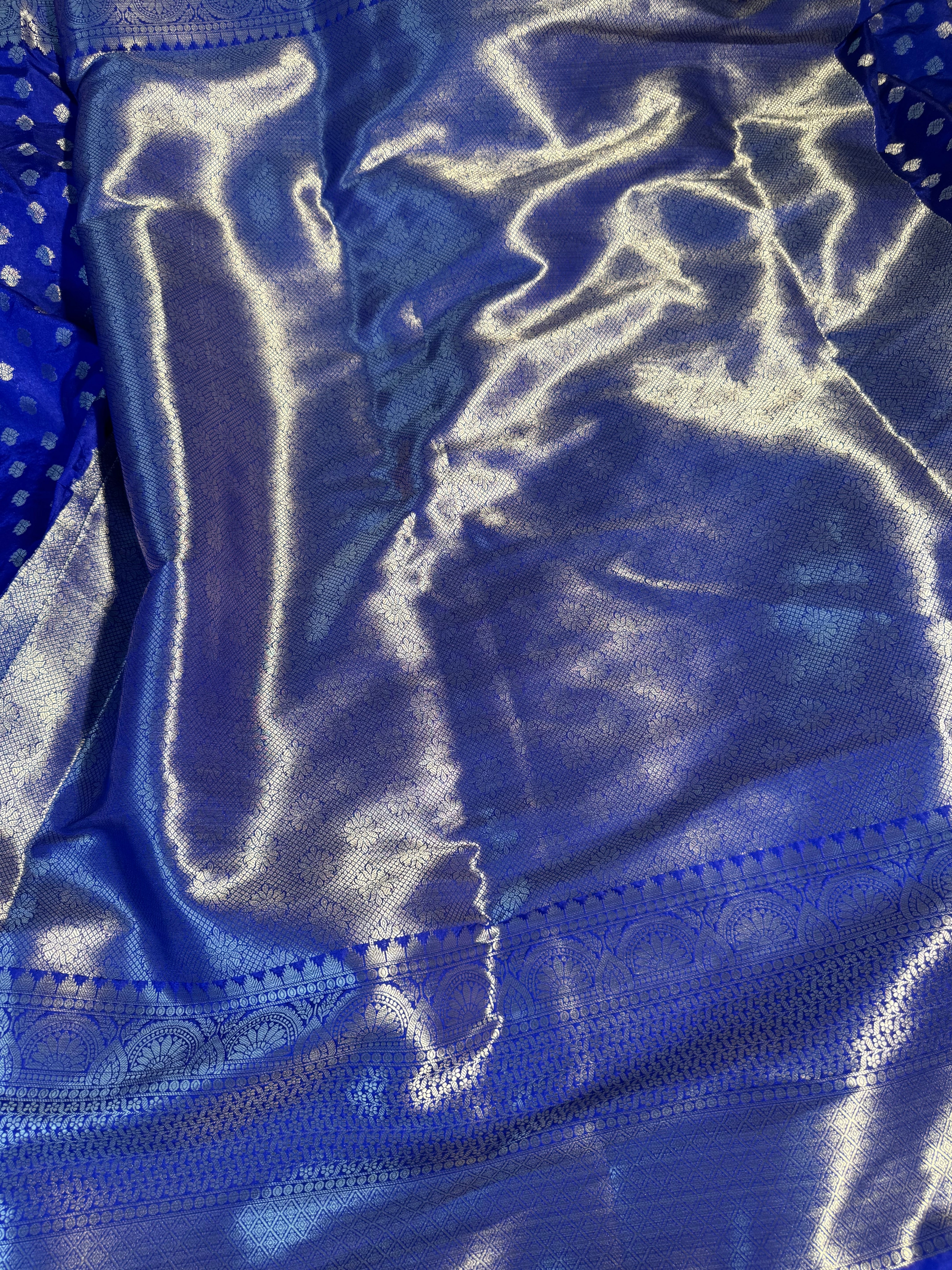 Royal Blue Premium Chiniya Silk Zari Buti Weave Banarasi Saree