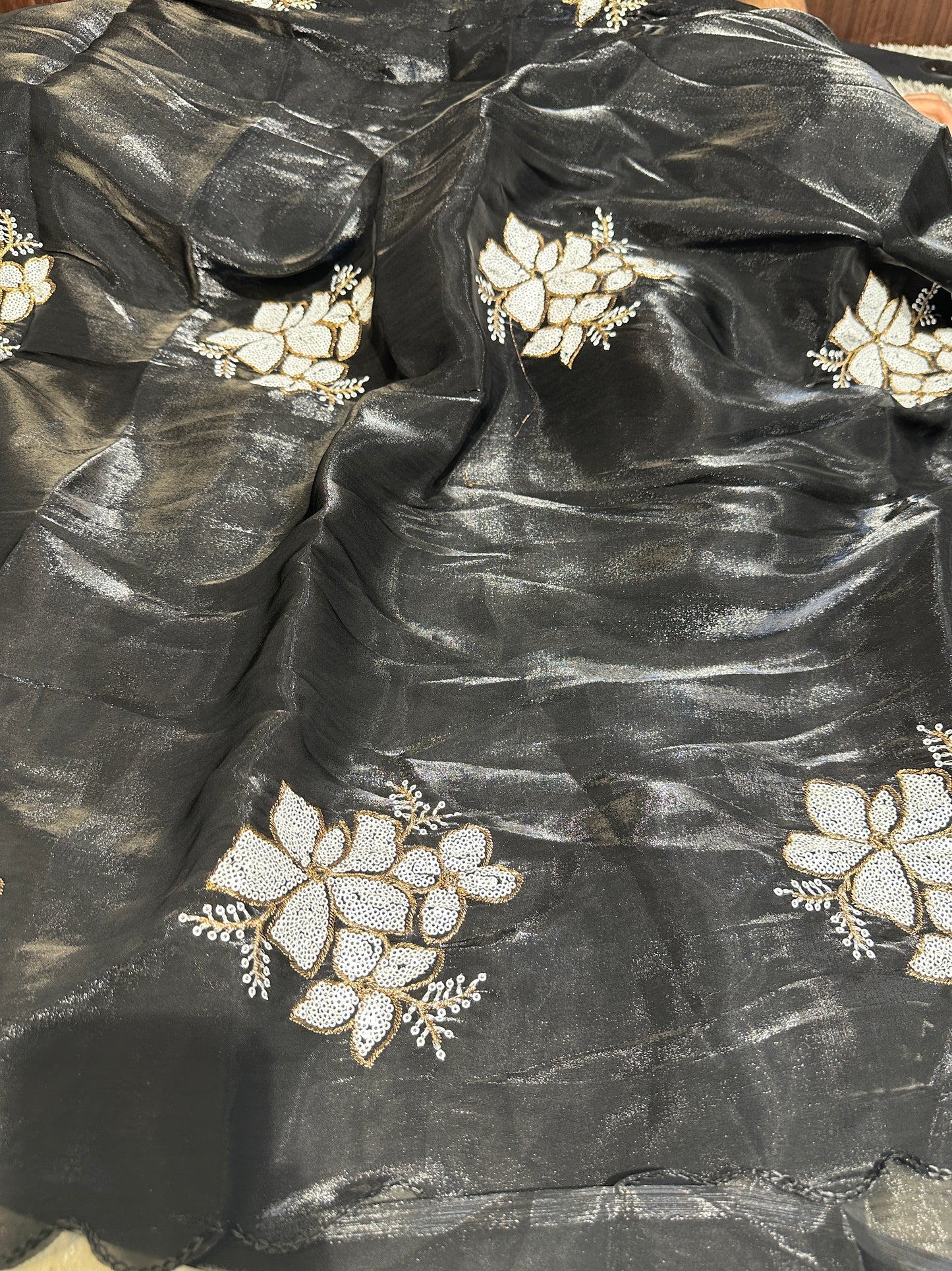 Black Bridal Tissue Silk Saree With Premium Sequence work