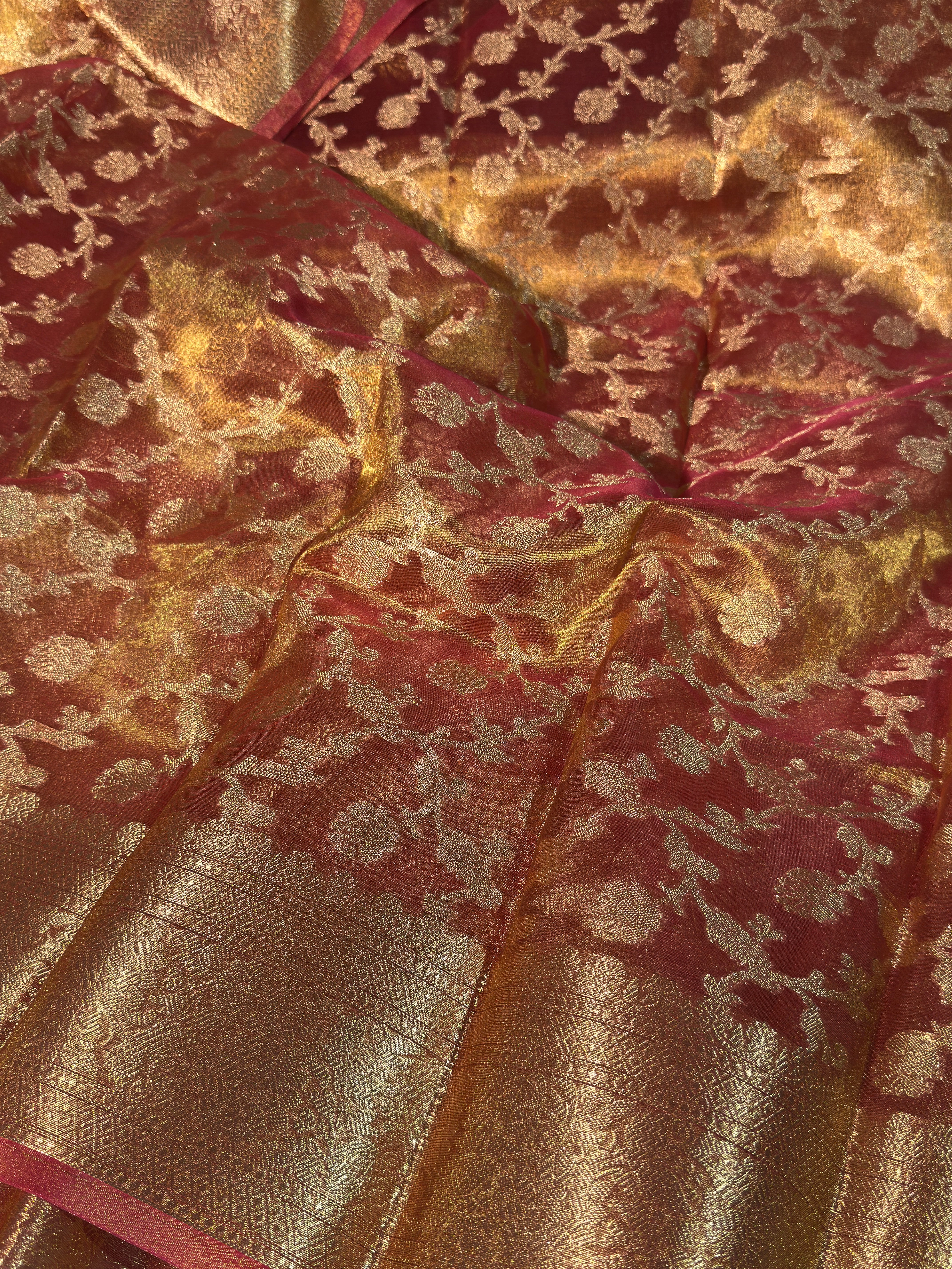 Bright Orange Premium Tissue Silk Banarasi Saree