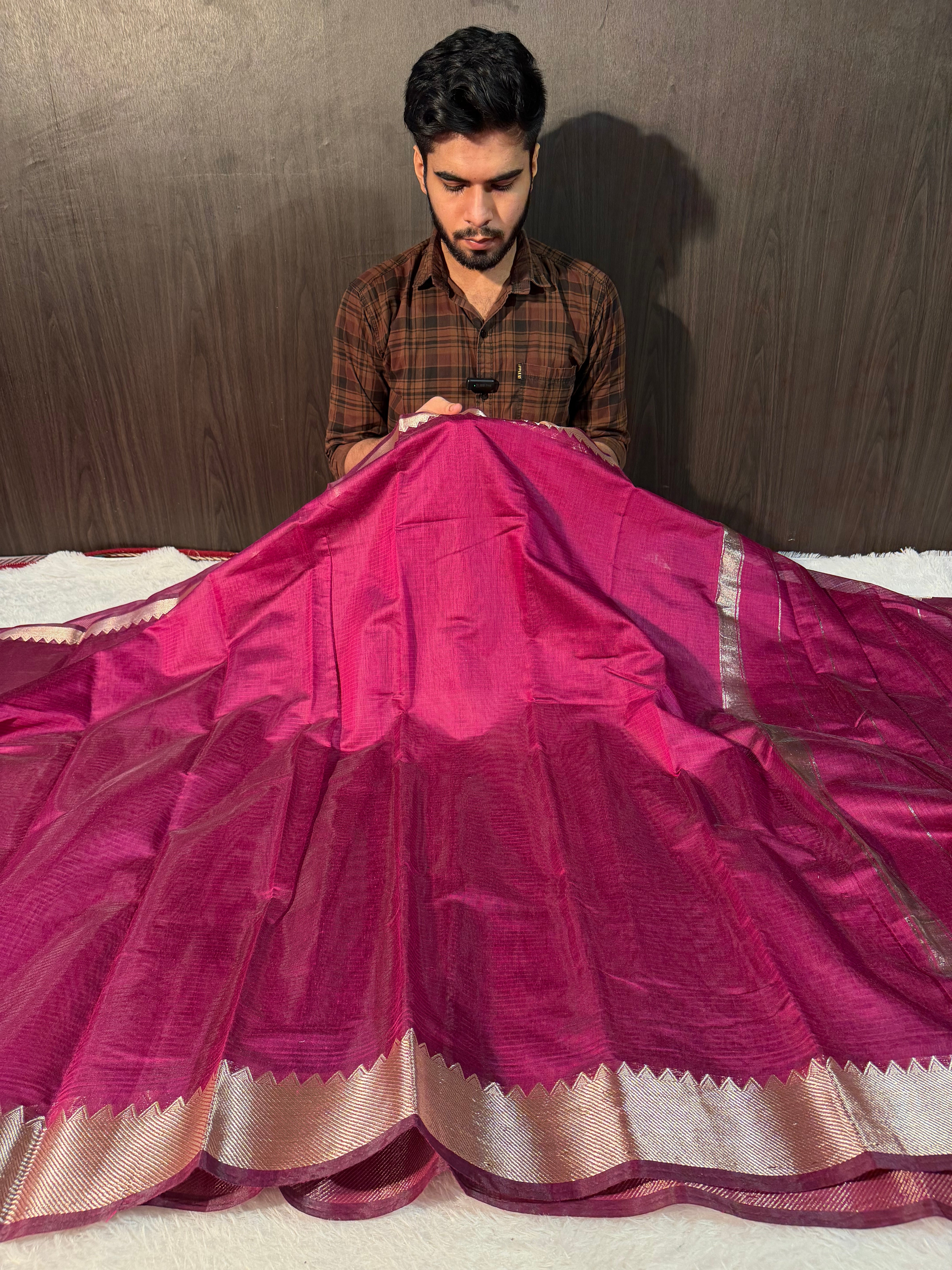 Magenta Premium Mangalagiri Cotton Silk Banarasi Saree