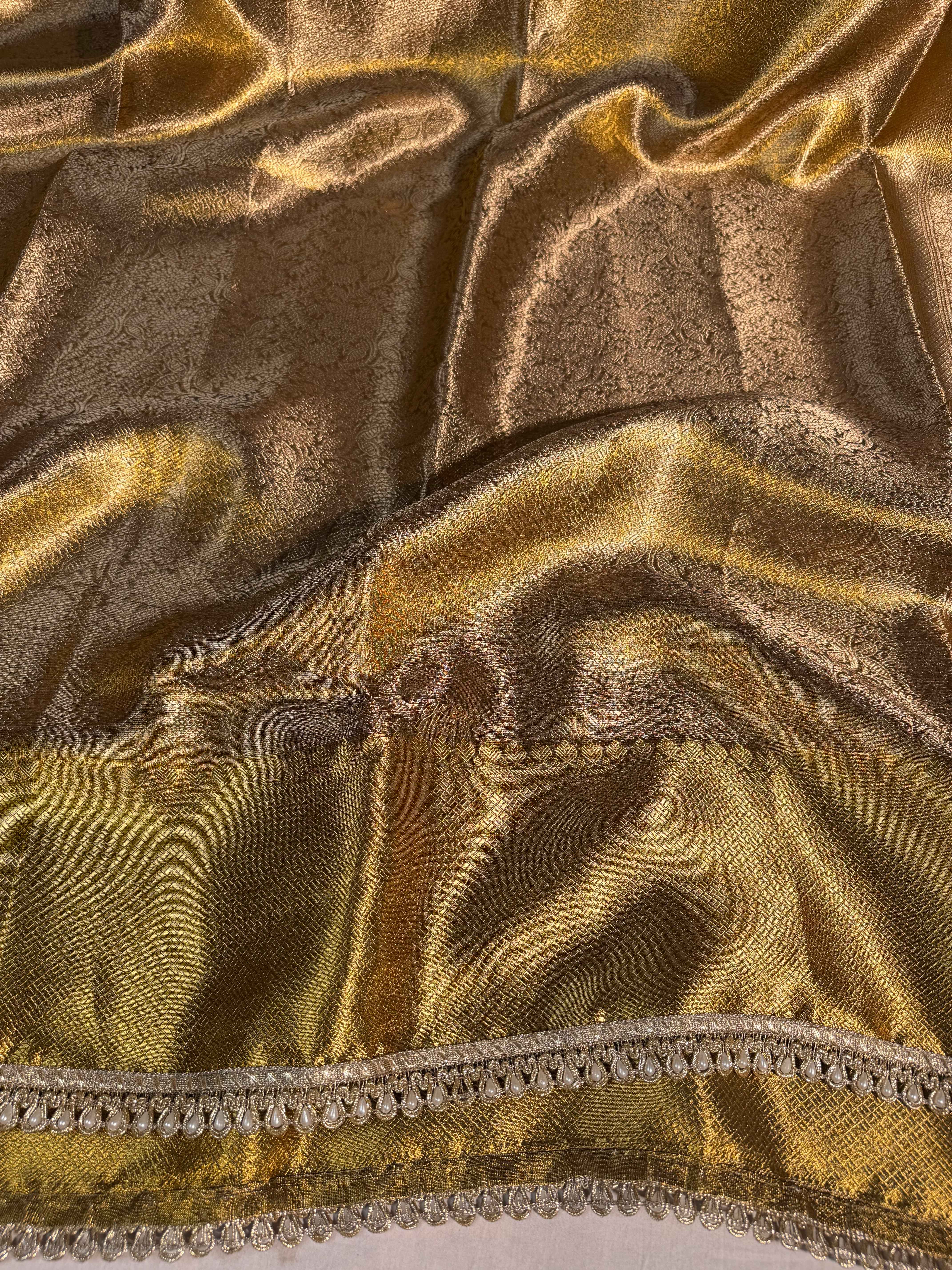 Dual Shaded Premium Kanjeevaram Tissue Silk Banarasi Saree with Moti Lace Attached