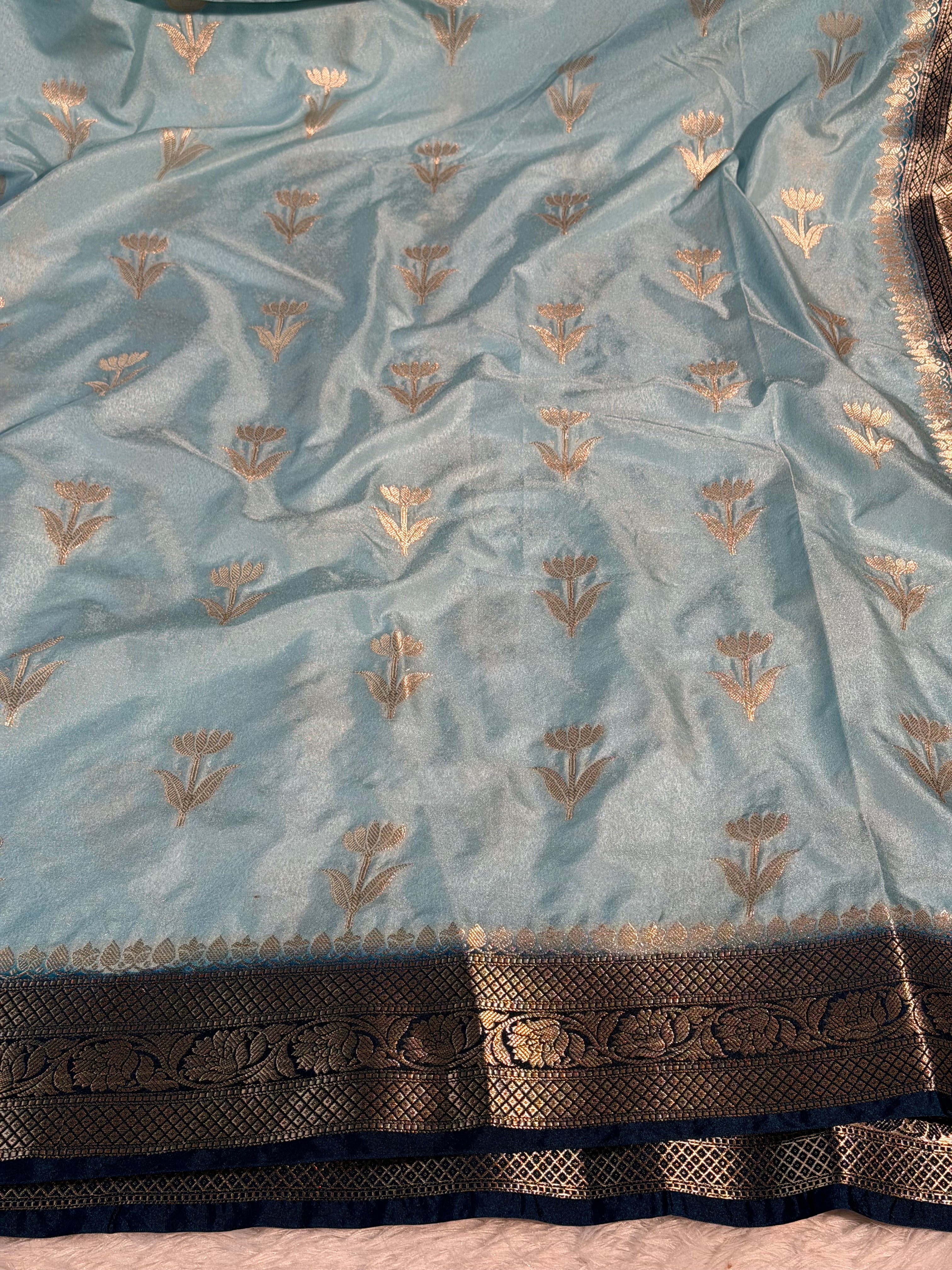 Firozi Navy Premium Soft Chiniya Silk Banarasi Saree