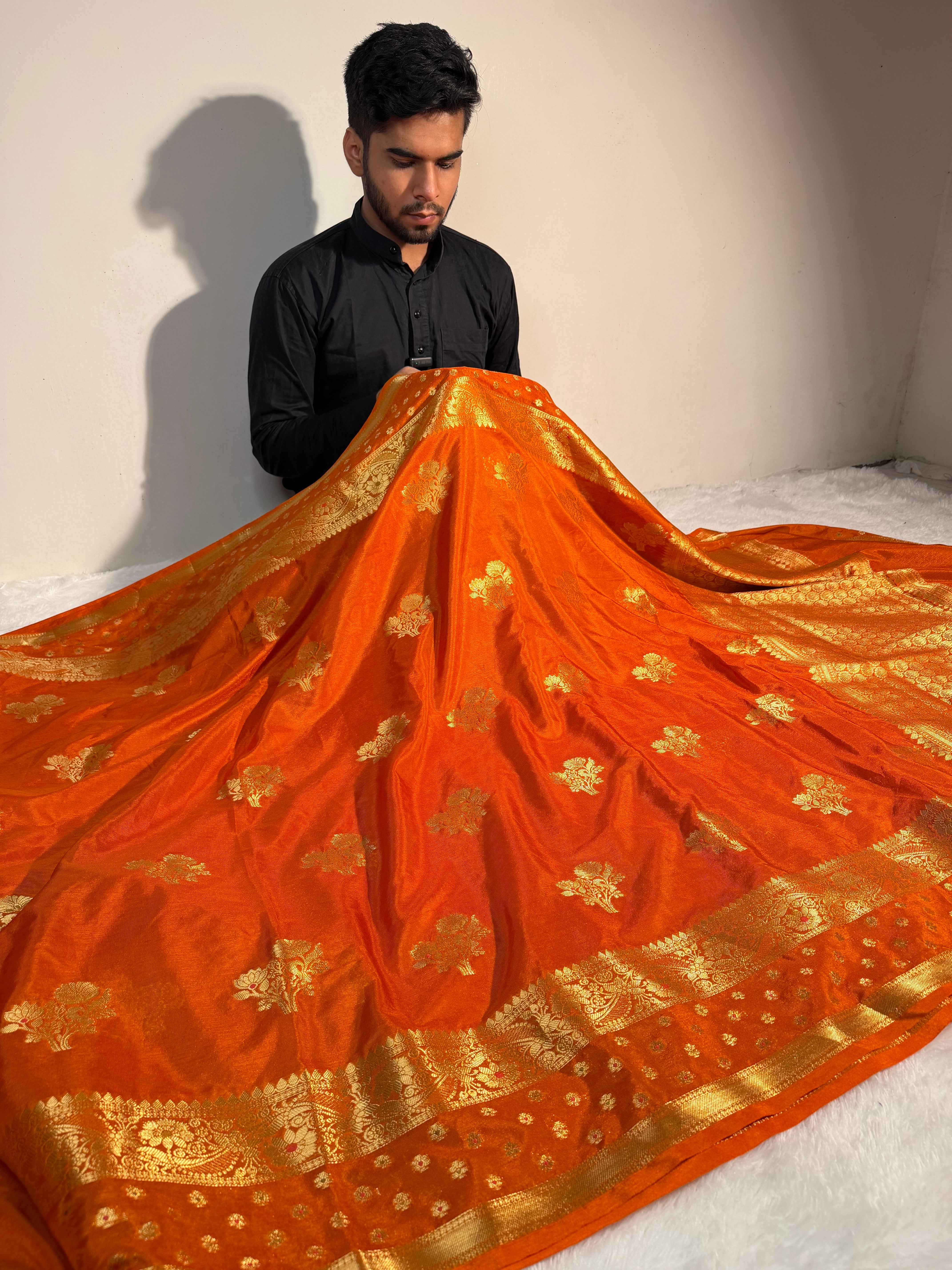 Rust Orange Premium Chiniya Silk Banarasi Saree