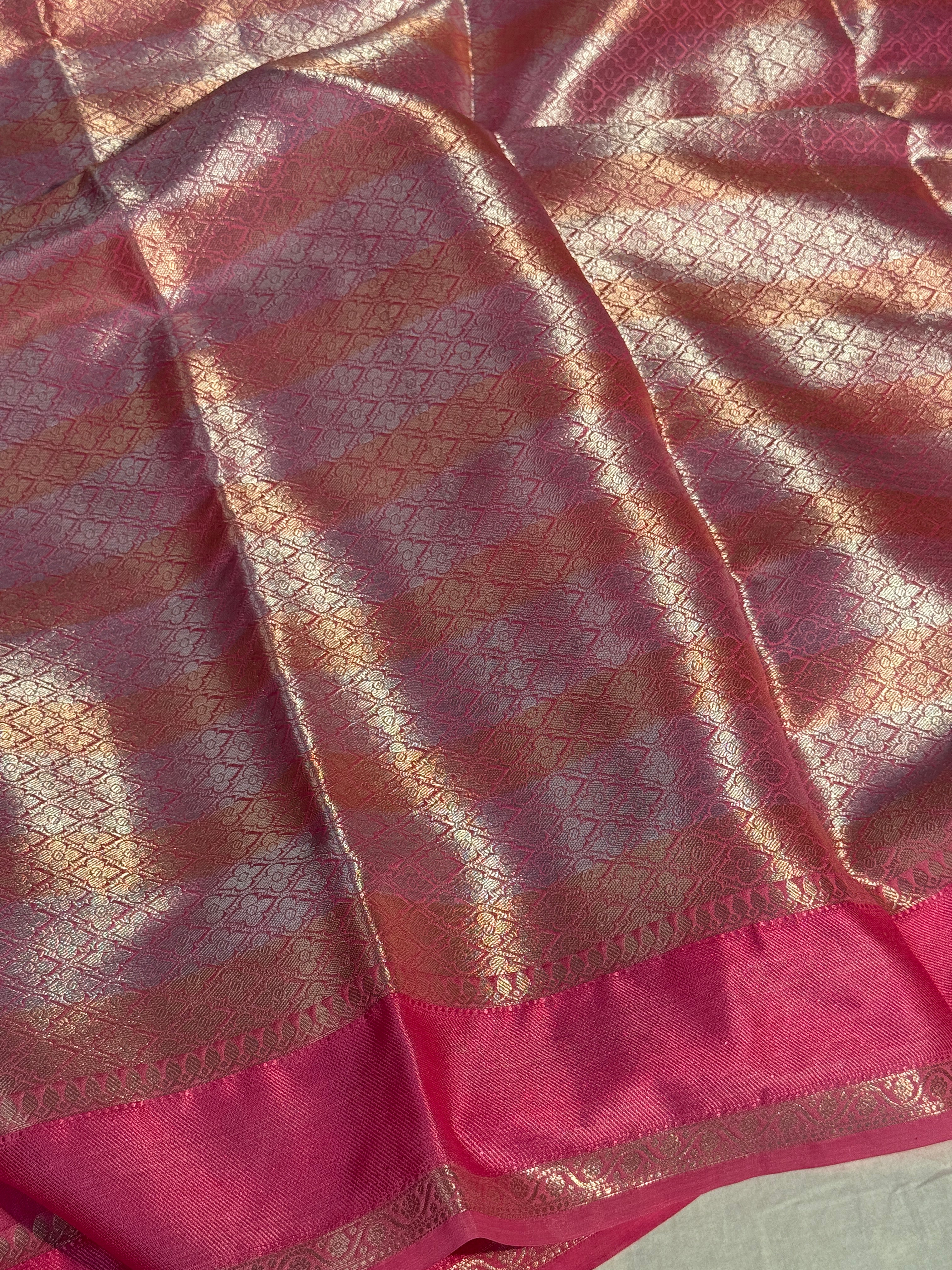Pastel Pink Premium Chiniya Silk Banarasi Saree with Meenakari Buta