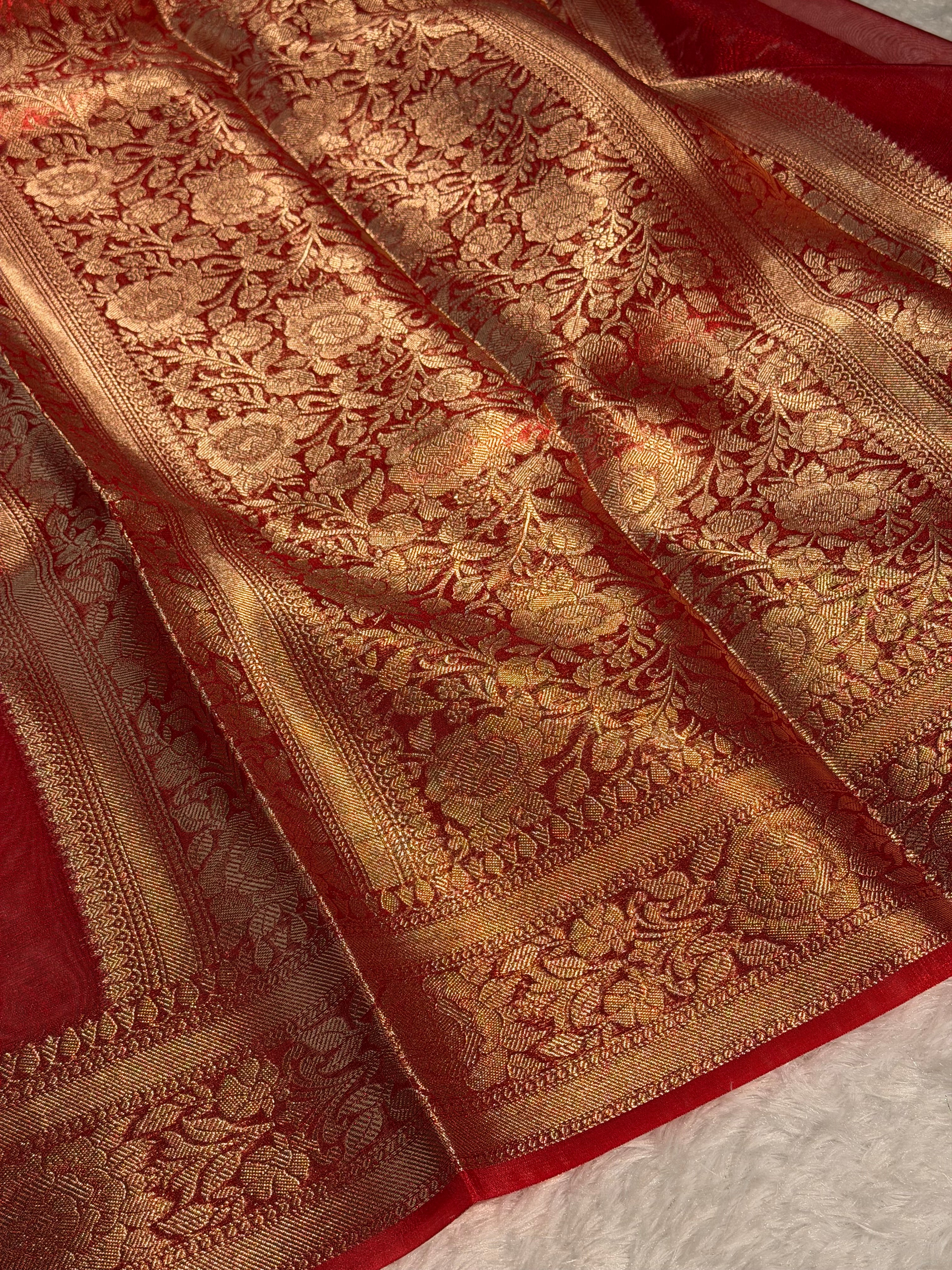 Metallic Red Premium Tissue Silk Banarasi Saree