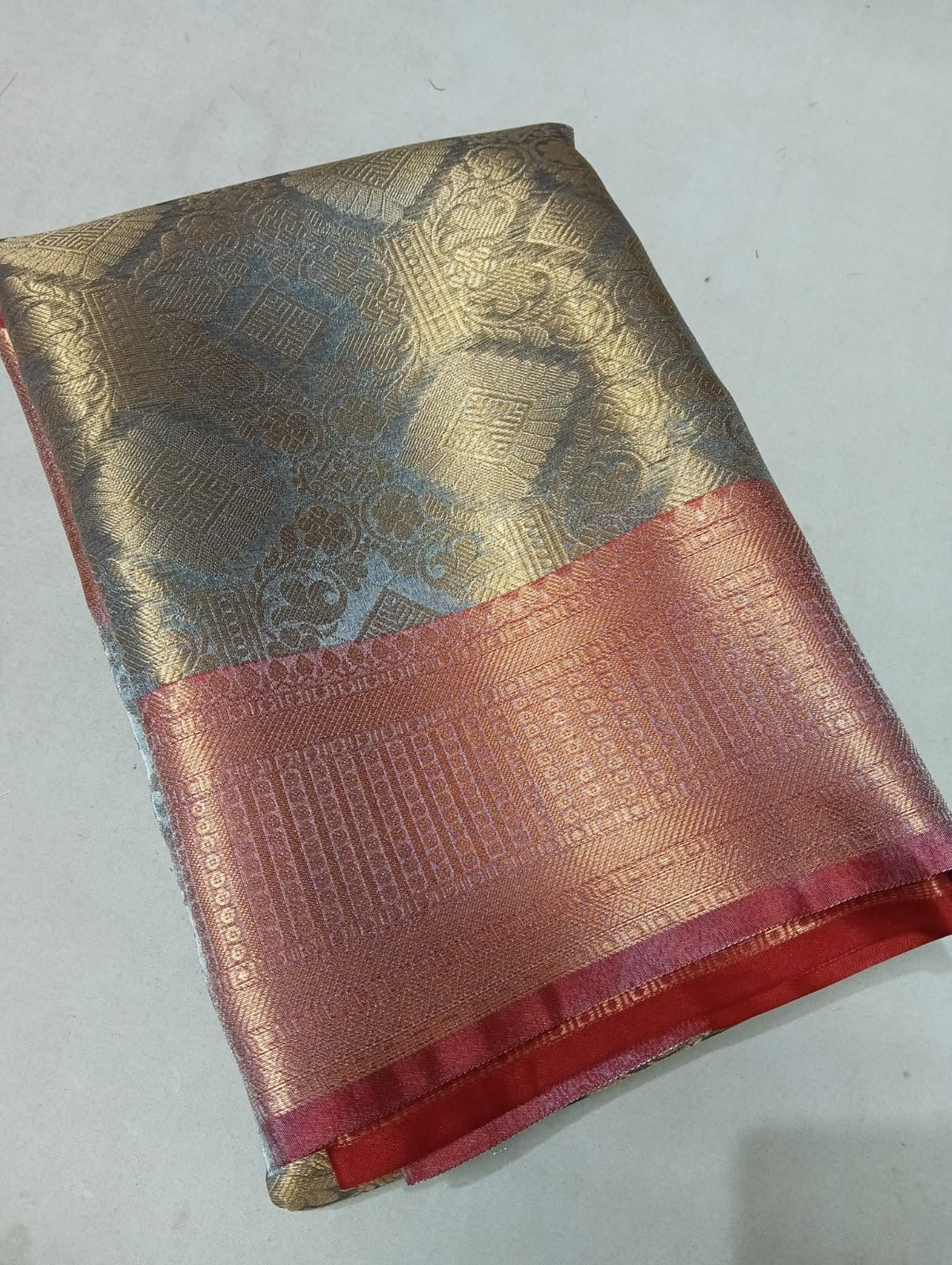 Metallic Grey Banarasi Bridal Tissue Silk Saree