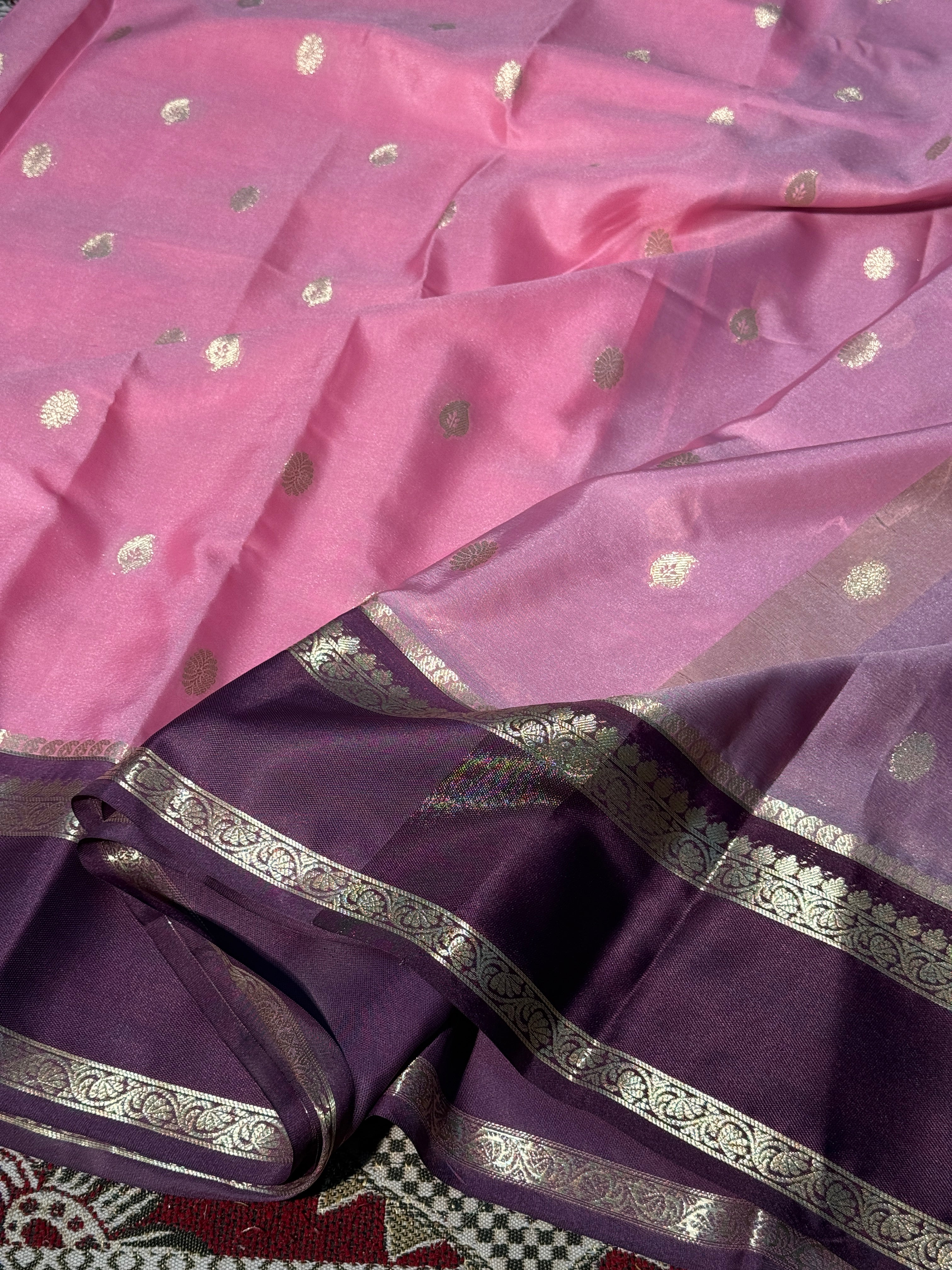 Pink Premium Kanchi Weave Katan Silk Banarasi Saree