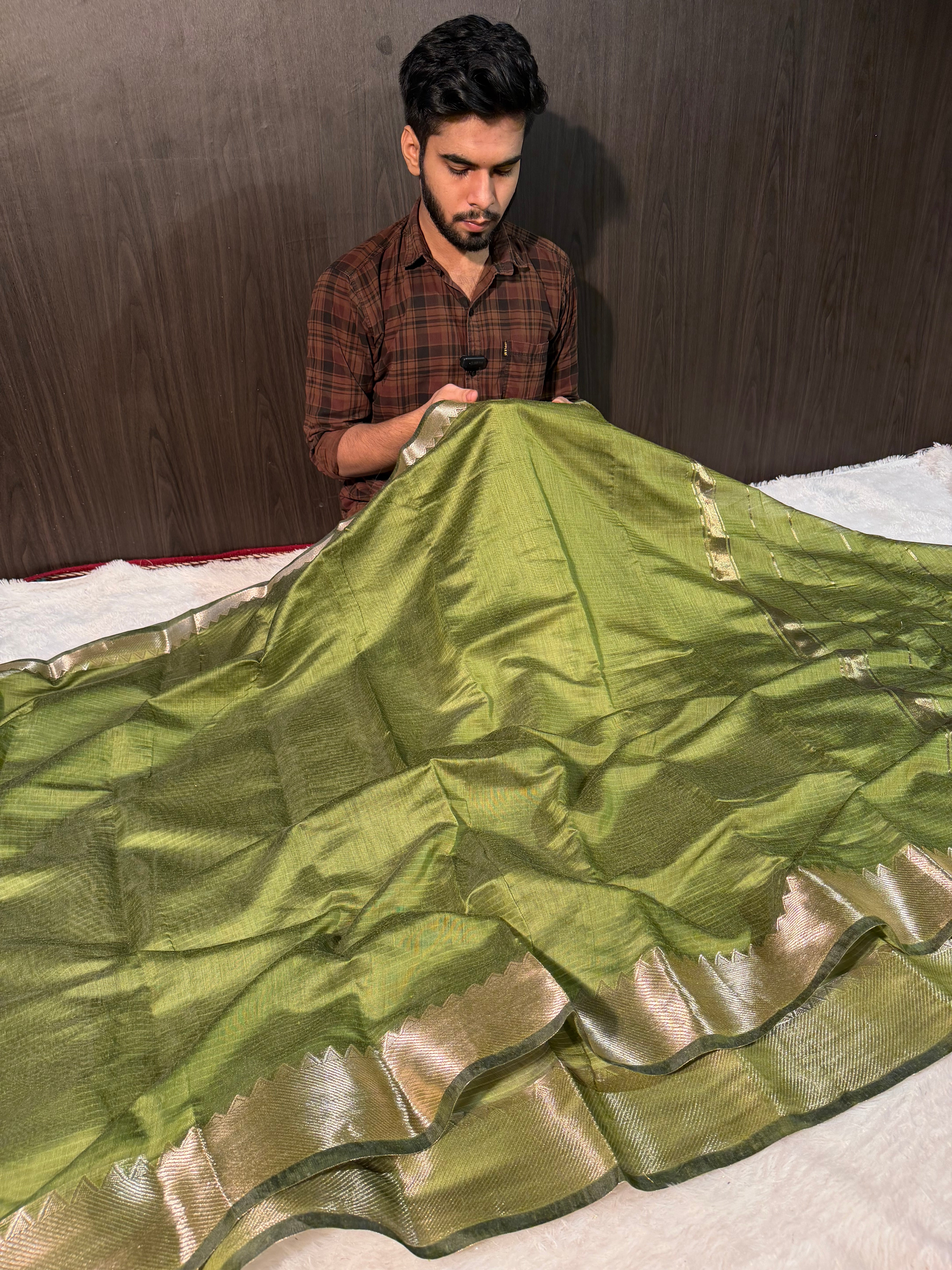 Mehendi Green Premium Mangalagiri Cotton Silk Banarasi Saree