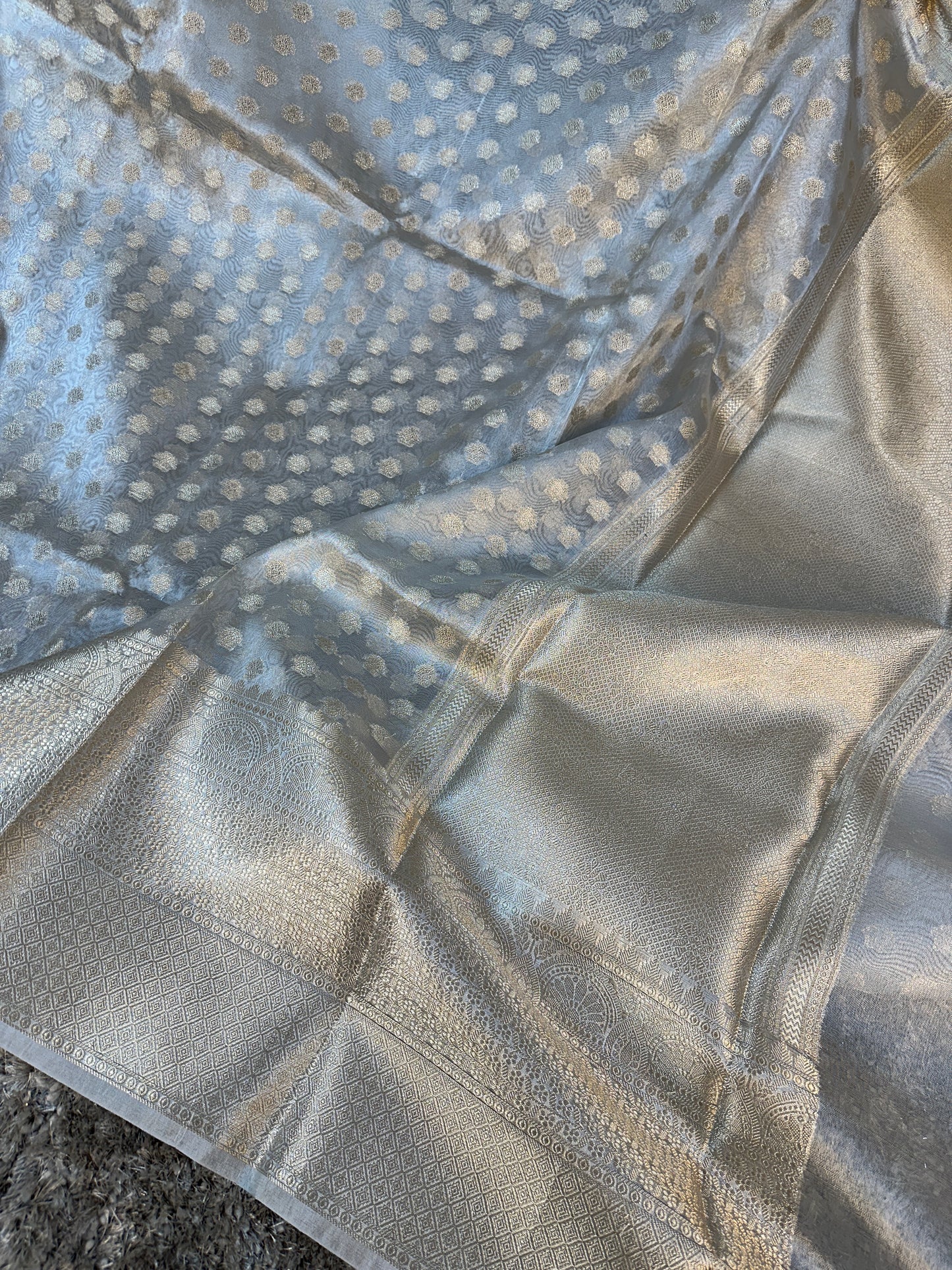 Allover Silver Zari Bridal Tissue Banarasi Saree