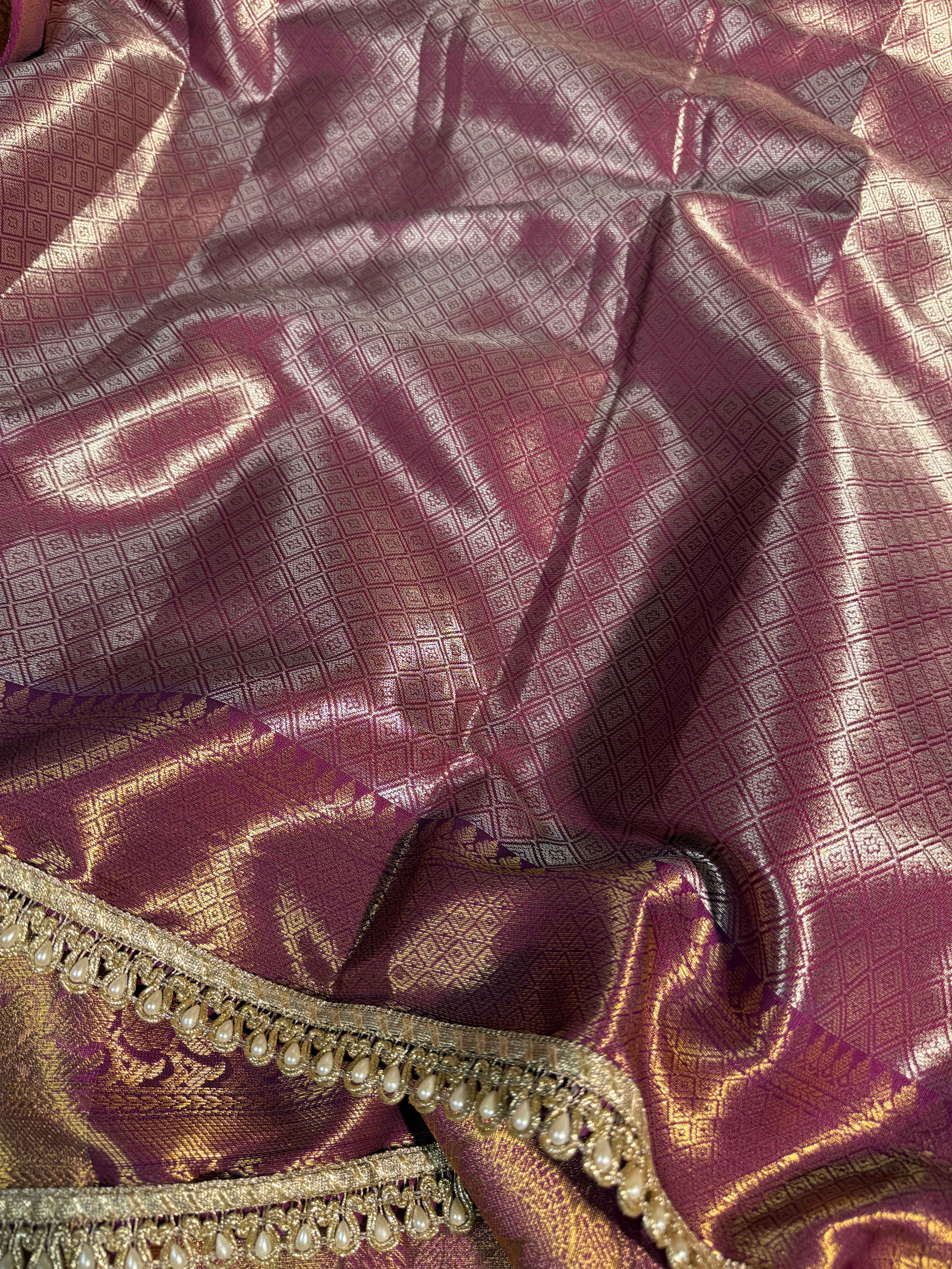 Dual Shaded Premium Kanjeevaram Tissue Silk Banarasi Saree with Moti Lace
