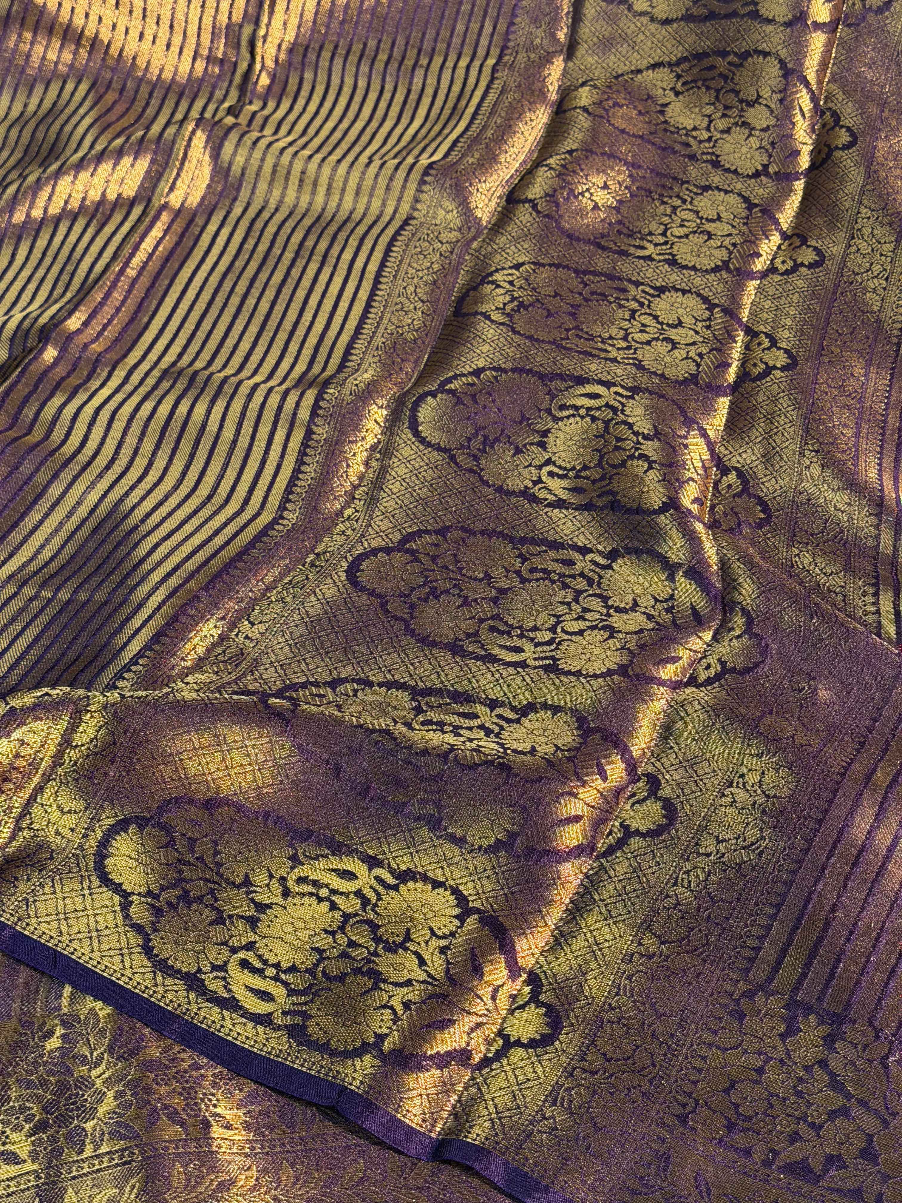 Navy Blue Premium Breathable Kanjeevaram Tissue Silk Banarasi Saree