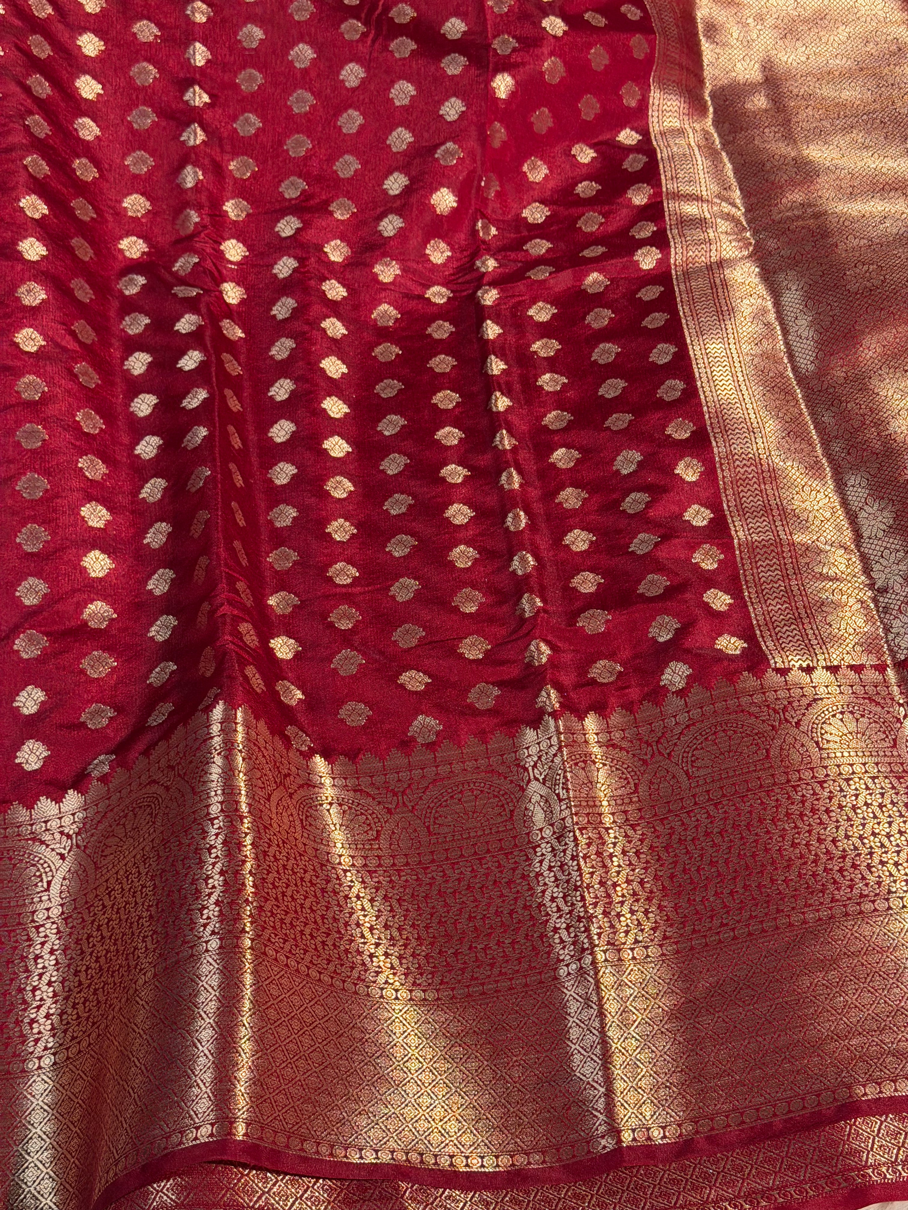 Ready To Wear Maroon Premium Chiniya Silk Banarasi Saree