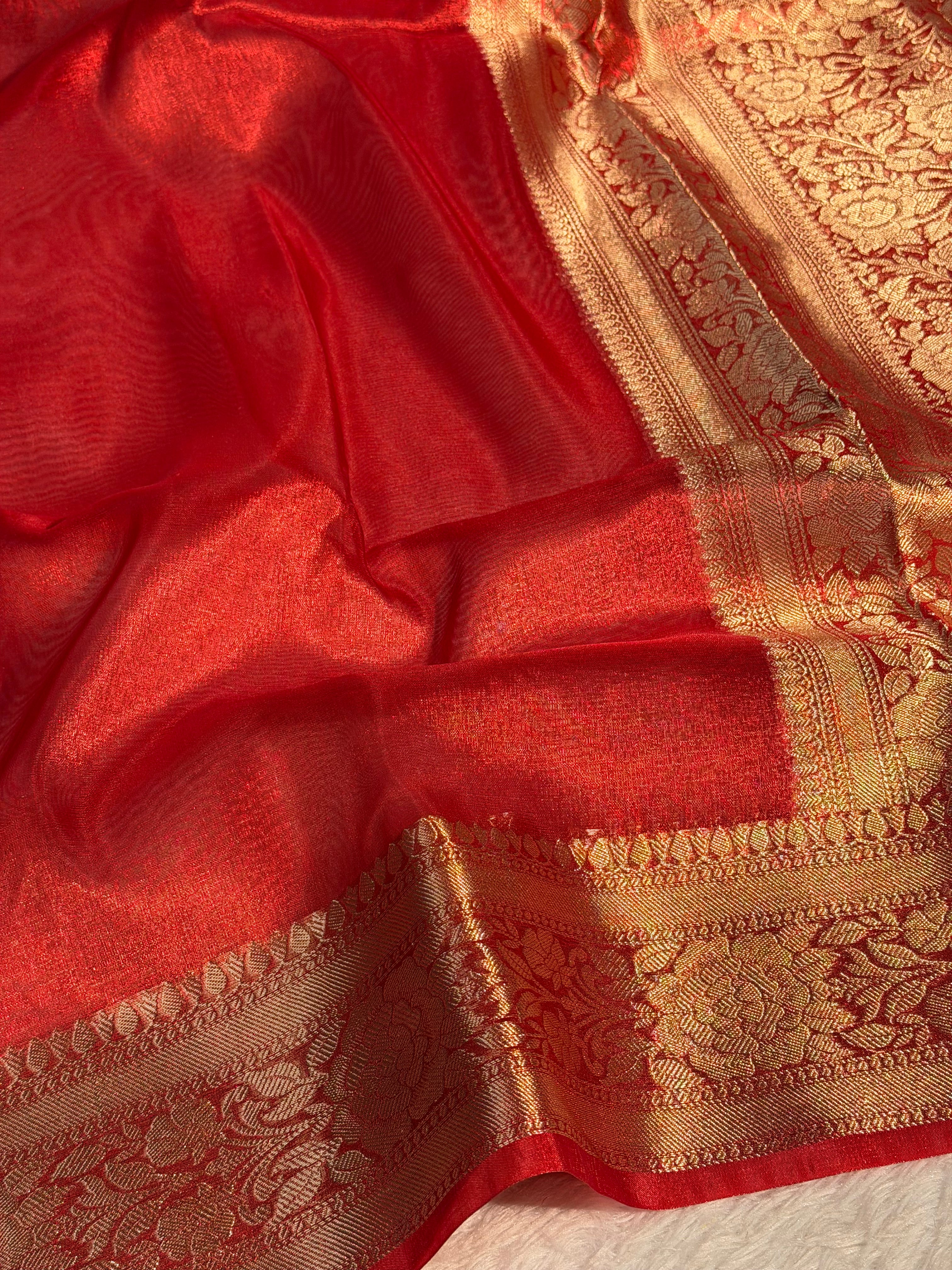 Metallic Red Premium Tissue Silk Banarasi Saree