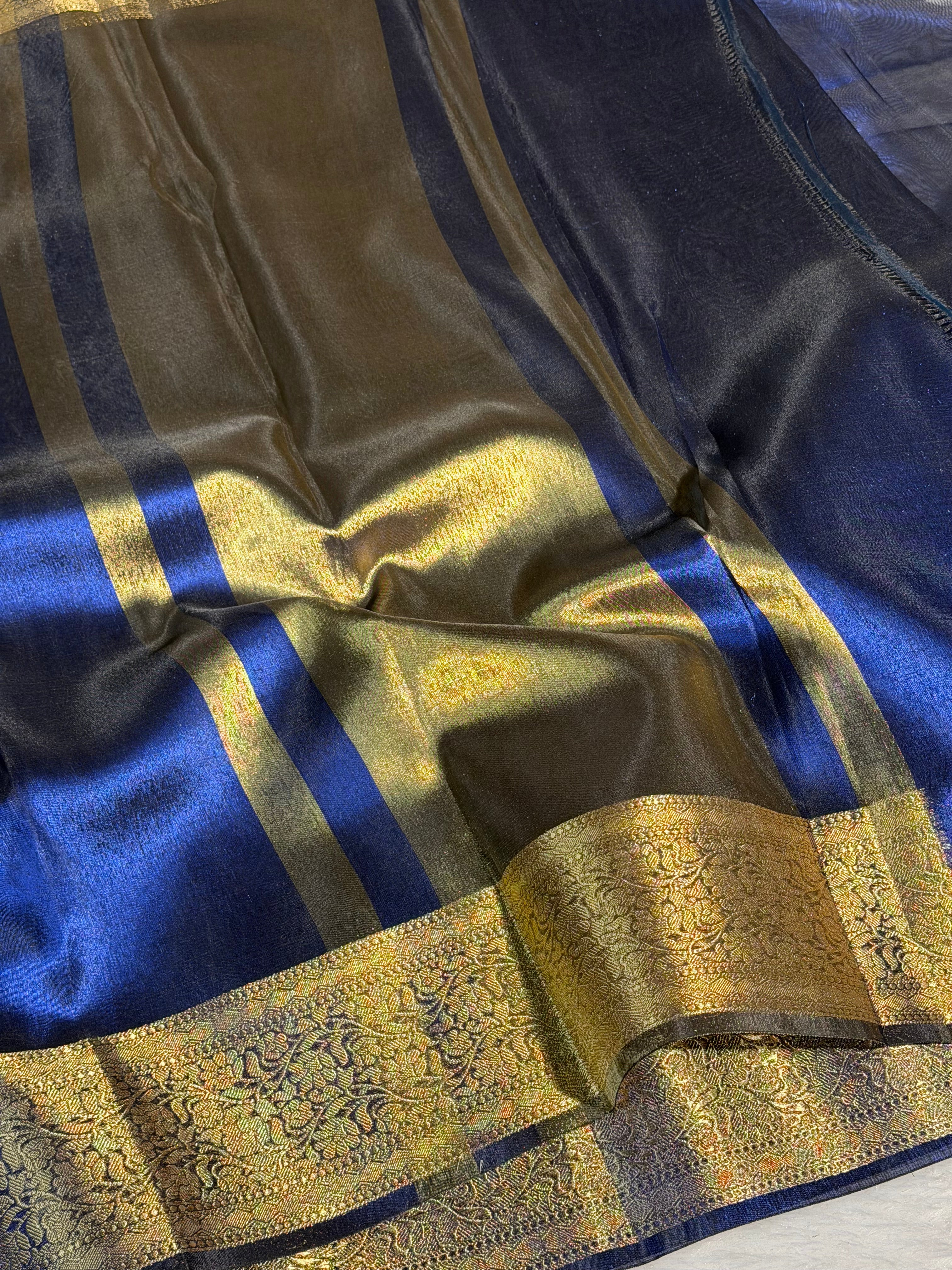 Metallic Blue Premium Tissue Silk Banarasi Saree