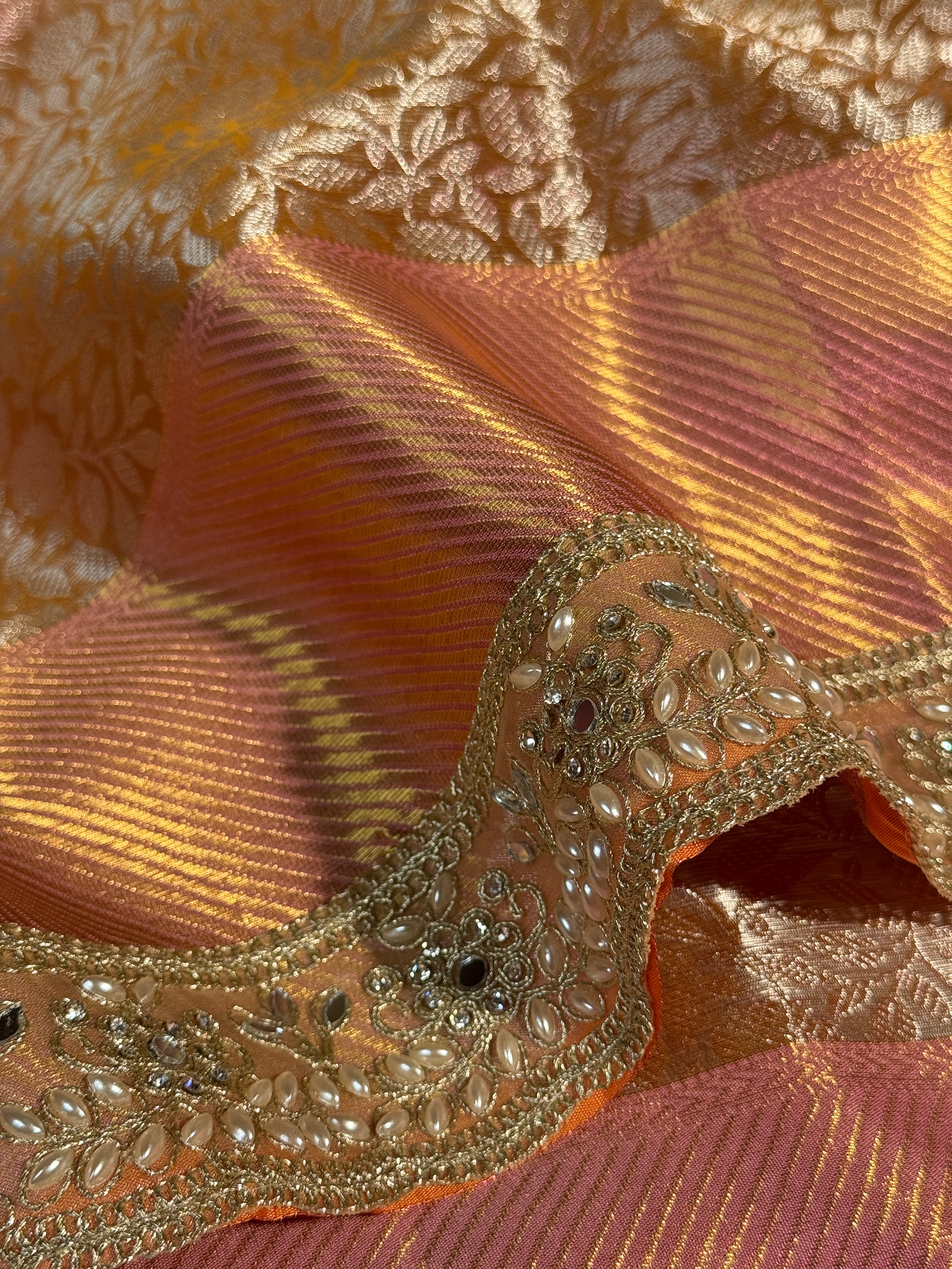 Sai Pallavi Bridal Banarasi Tissue Silk Saree with Premium Moti Lace