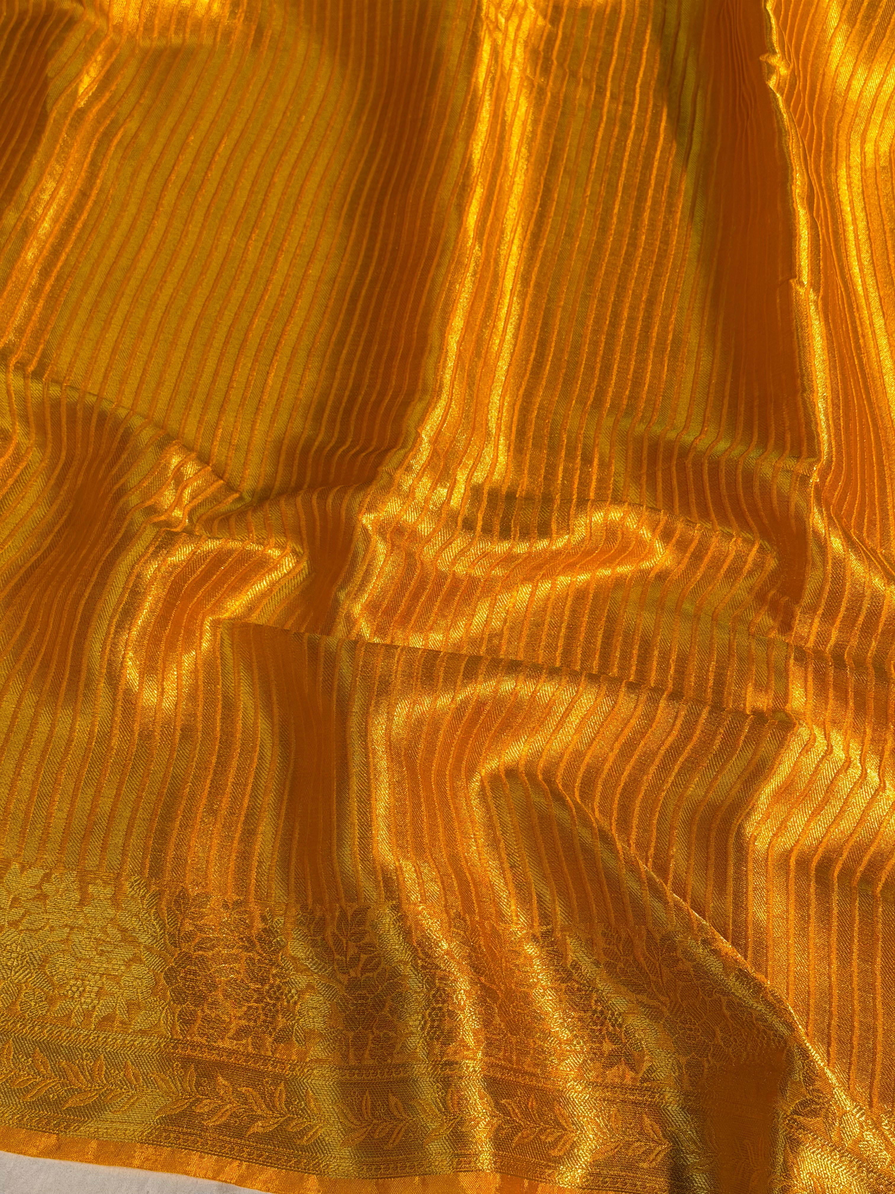 Gold Yellow Premium Breathable Kanjeevaram Tissue Silk Banarasi Saree