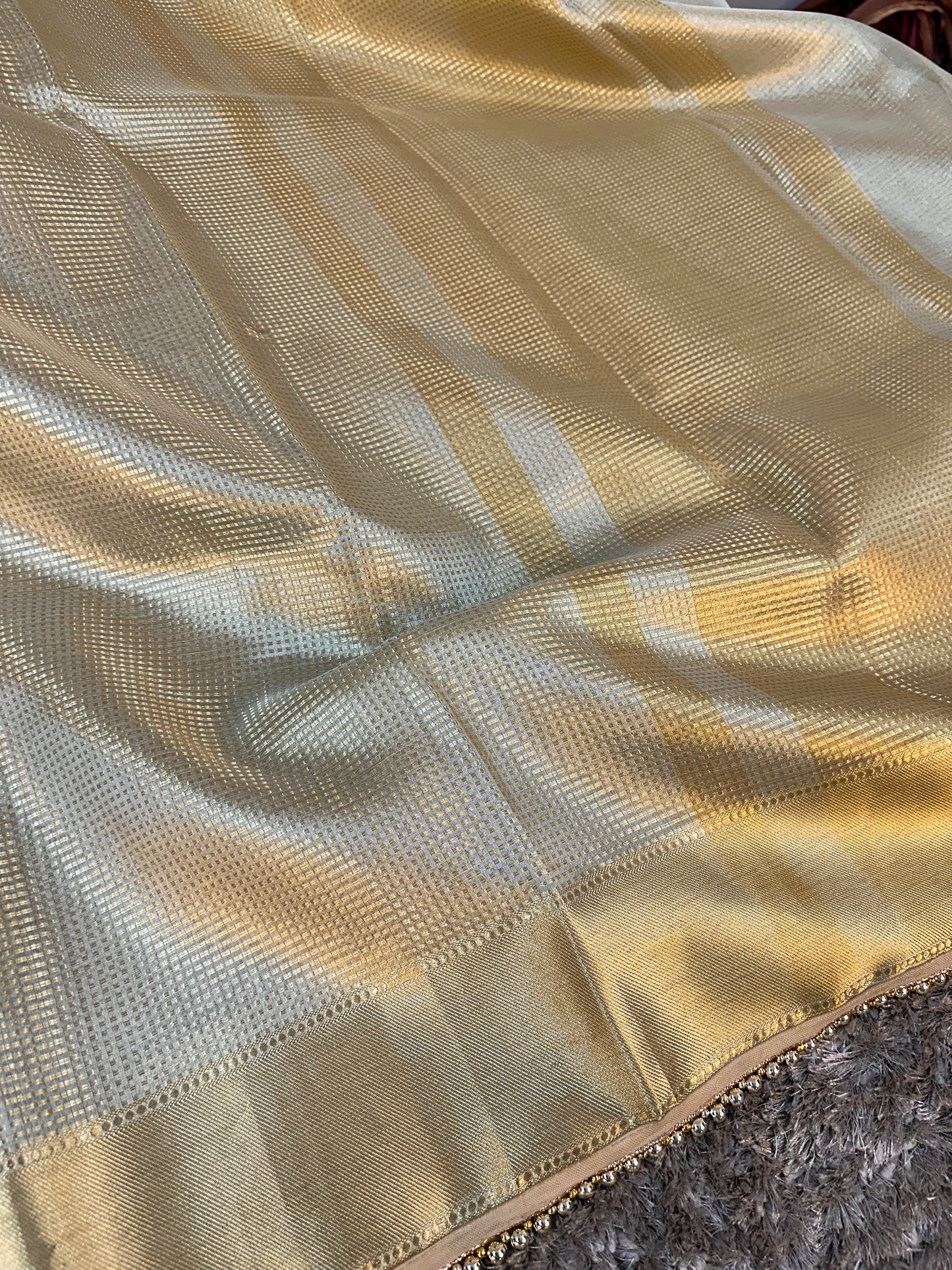 Celebrity Inspired Bridal Kanjeevaram Tissue Banarasi Saree with Premium Moti Lace