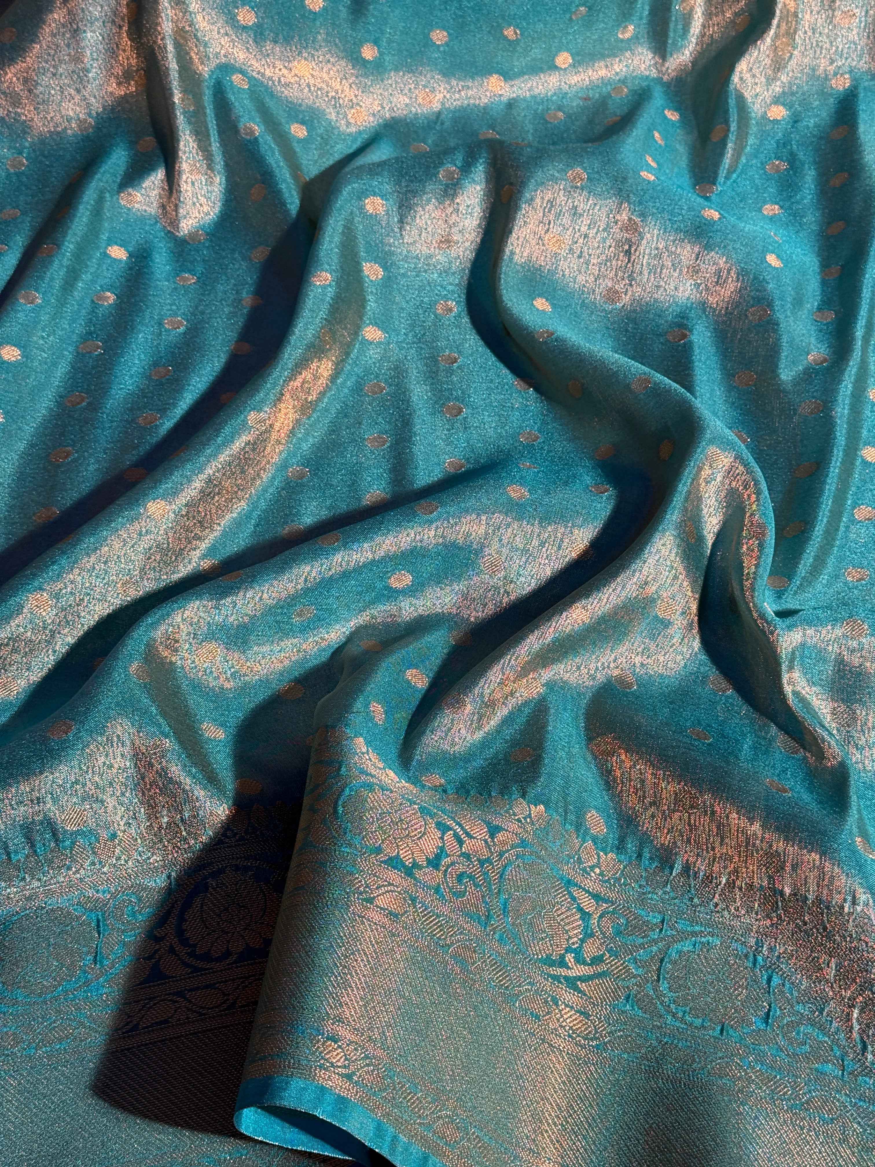 Pastel Firozi Premium Breathable Tissue Silk Banarasi Saree