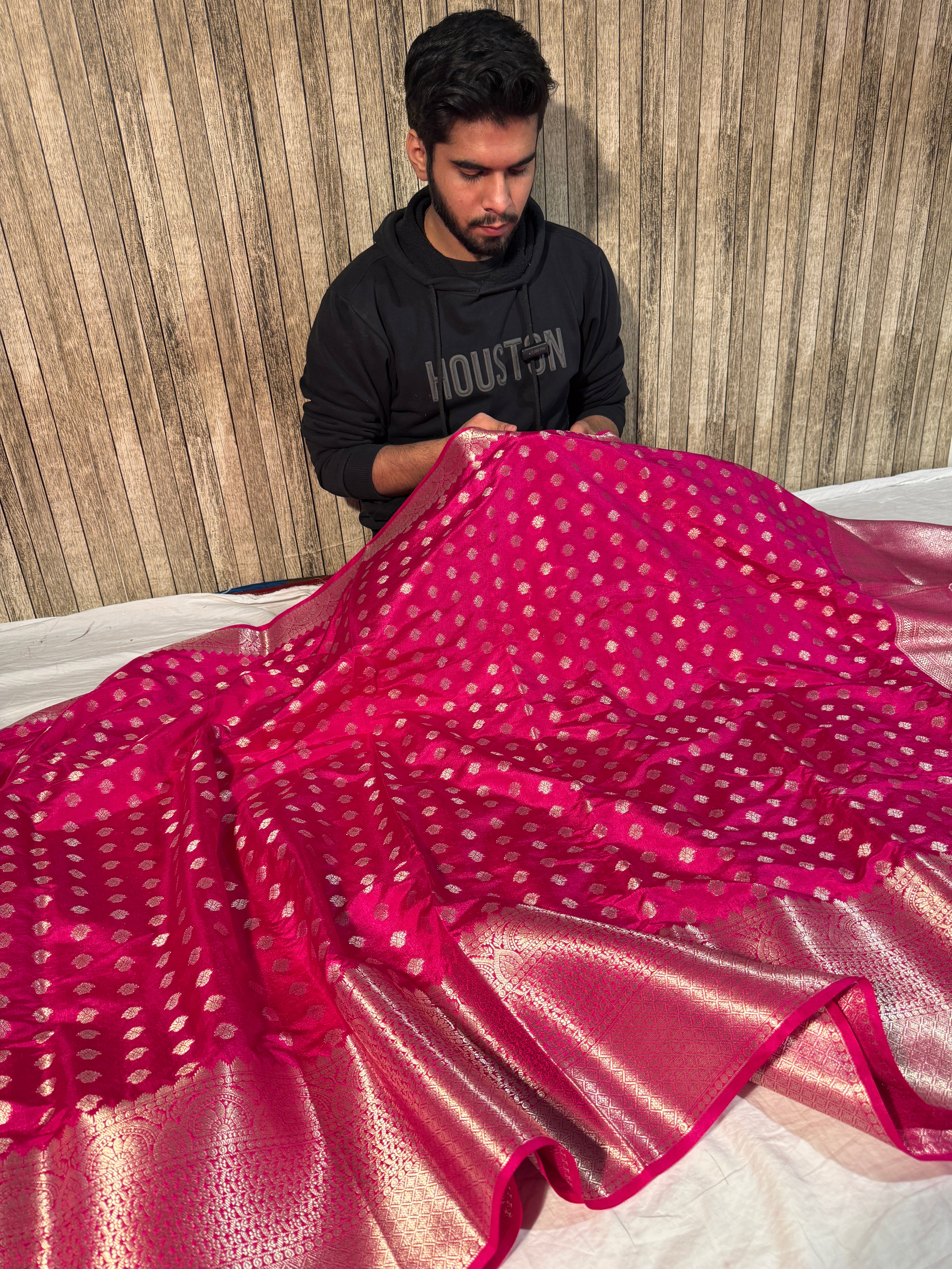 Rani Pink Premium Breathable Chiniya Silk Banarasi Saree