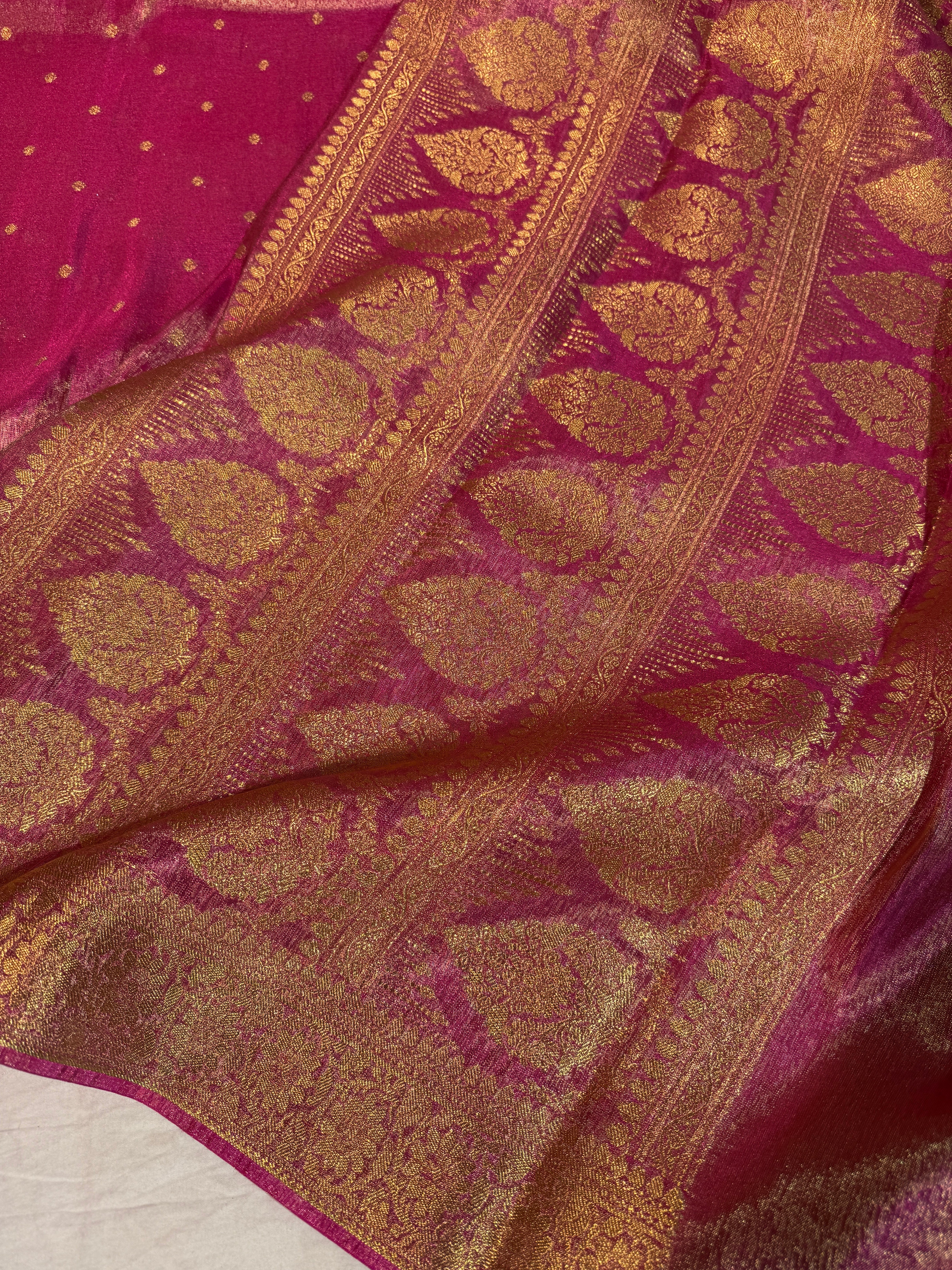 Metallic Rani Pink Breathable Tissue Silk Banarasi Saree