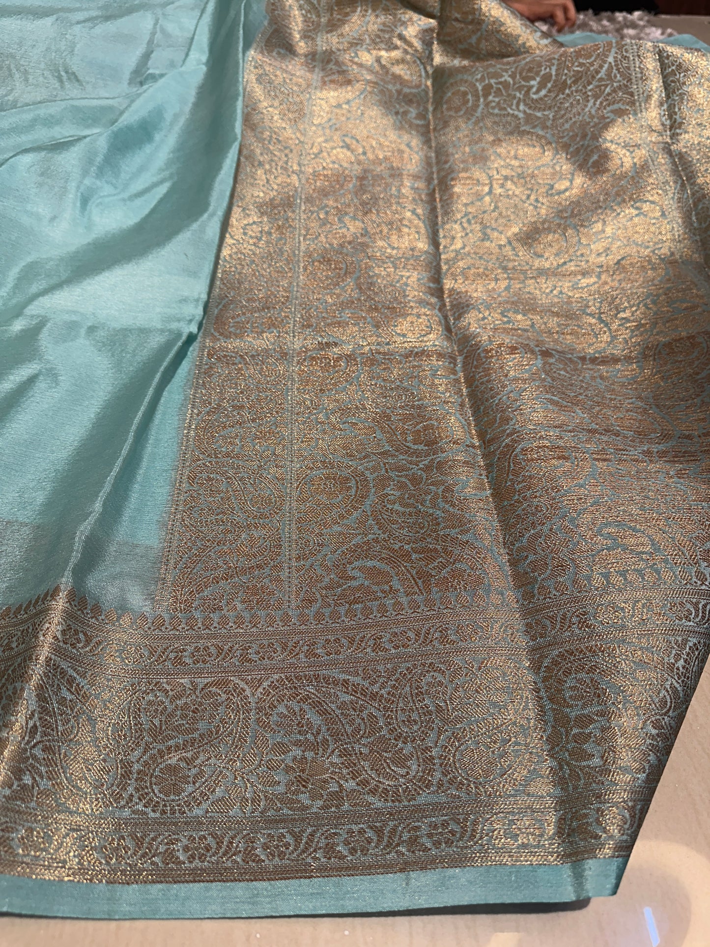 Exclusive Sea Green Soft Kaath Bandh Weave Warm Silk Banarasi Saree