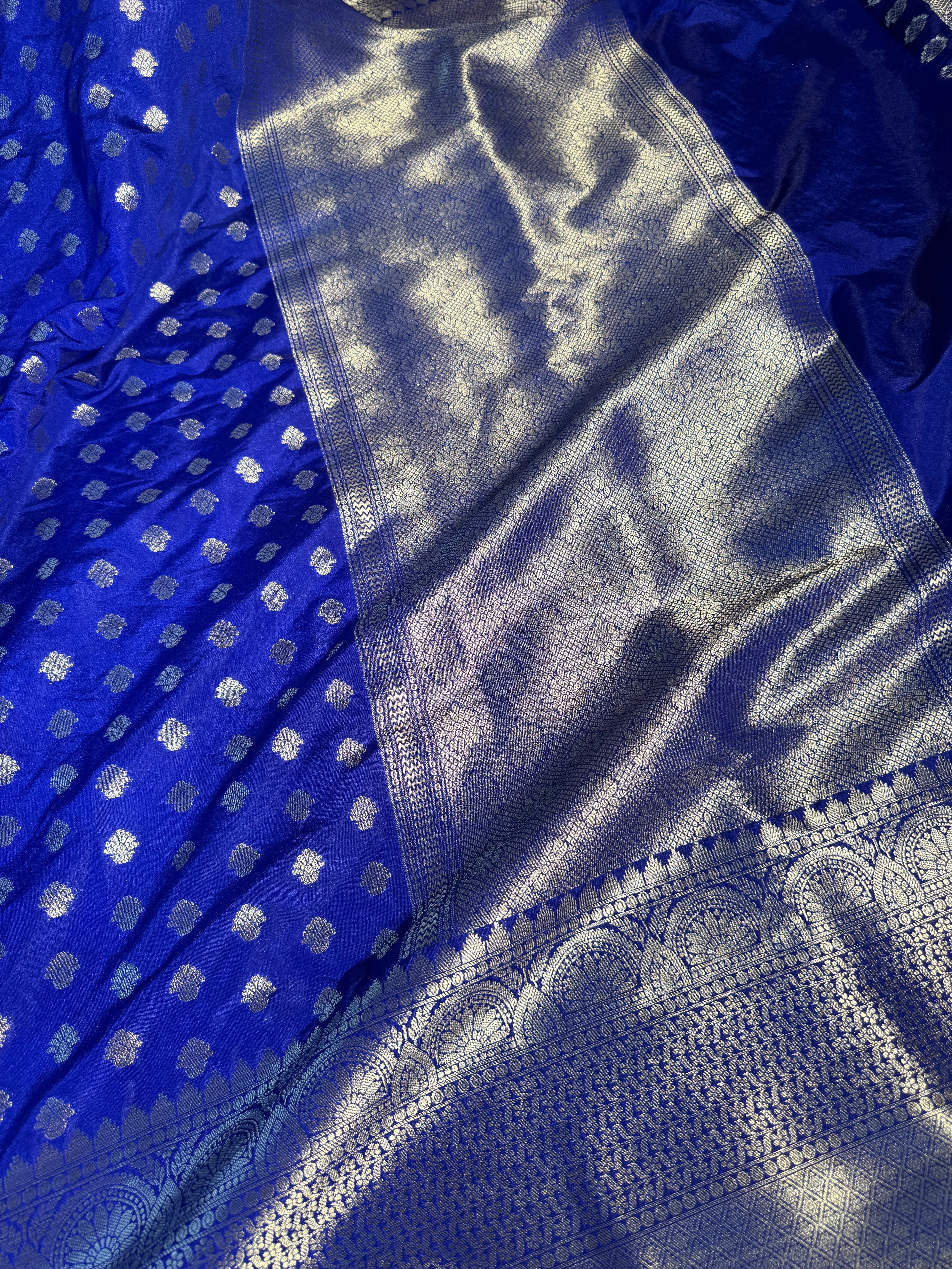 Royal Blue Premium Chiniya Silk Zari Buti Weave Banarasi Saree
