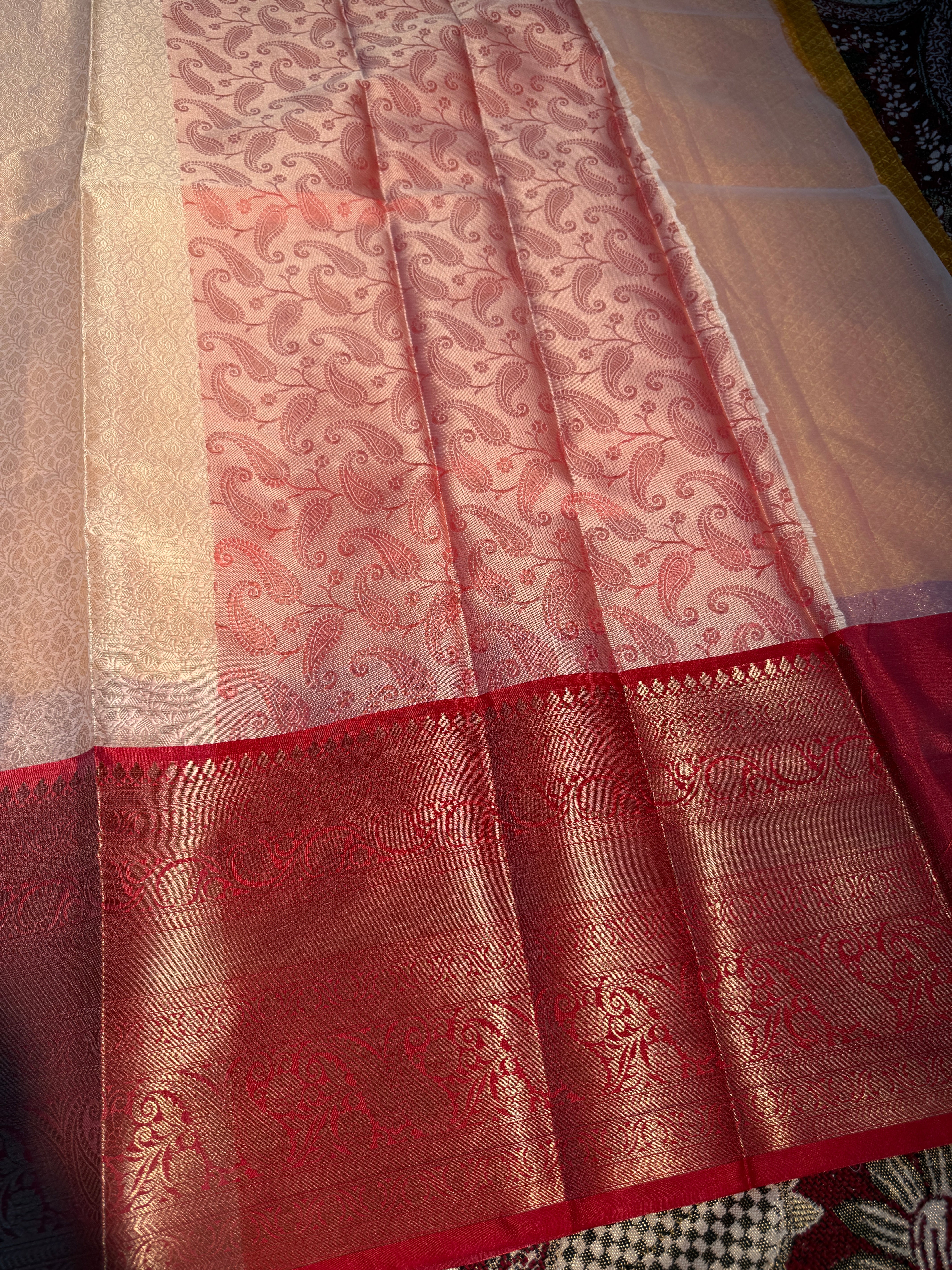 Premium Resham Embossed Kora Muslin Banarasi Saree