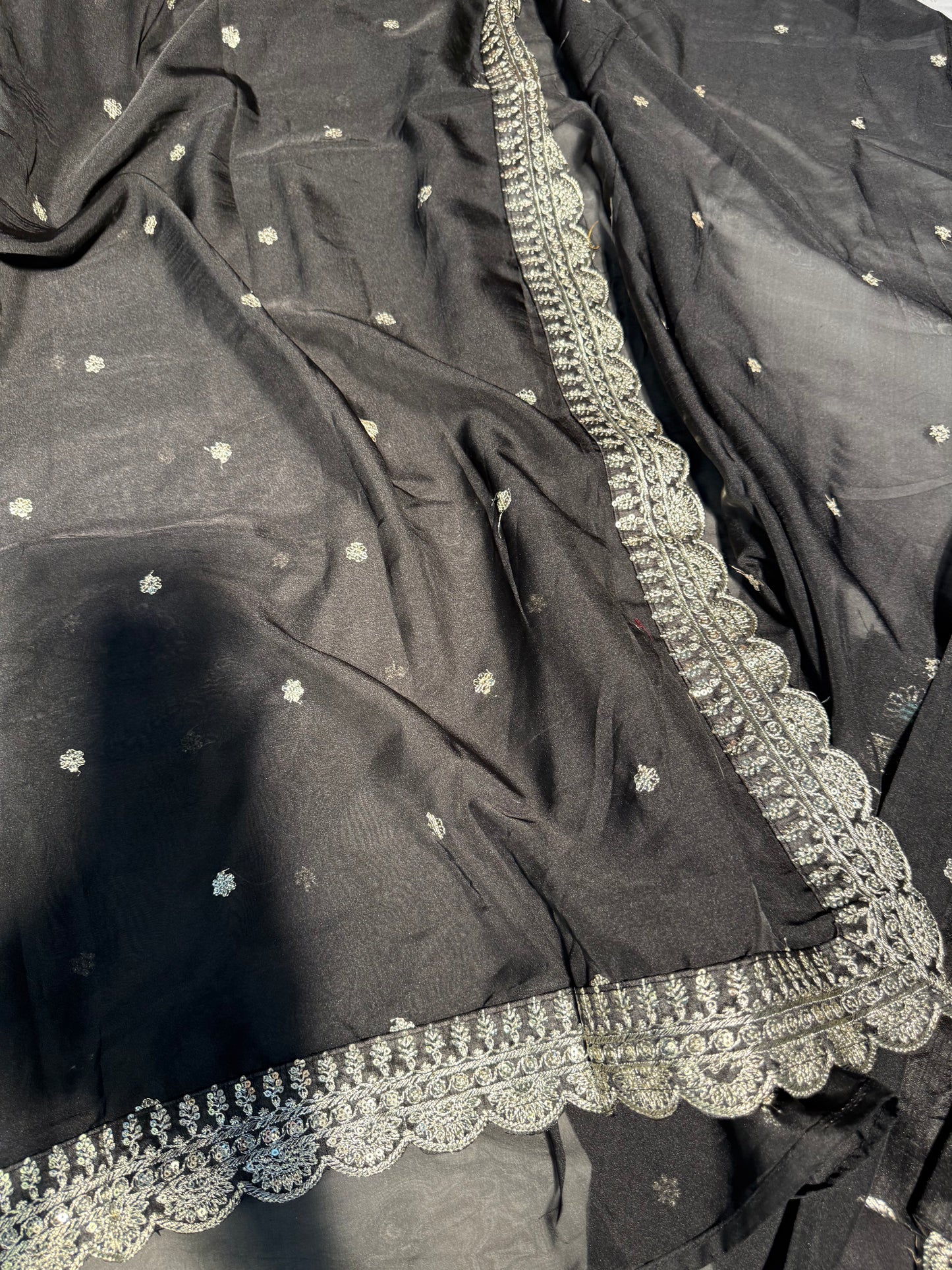 Black Shimmery Tissue Designer Saree with Sequence Work