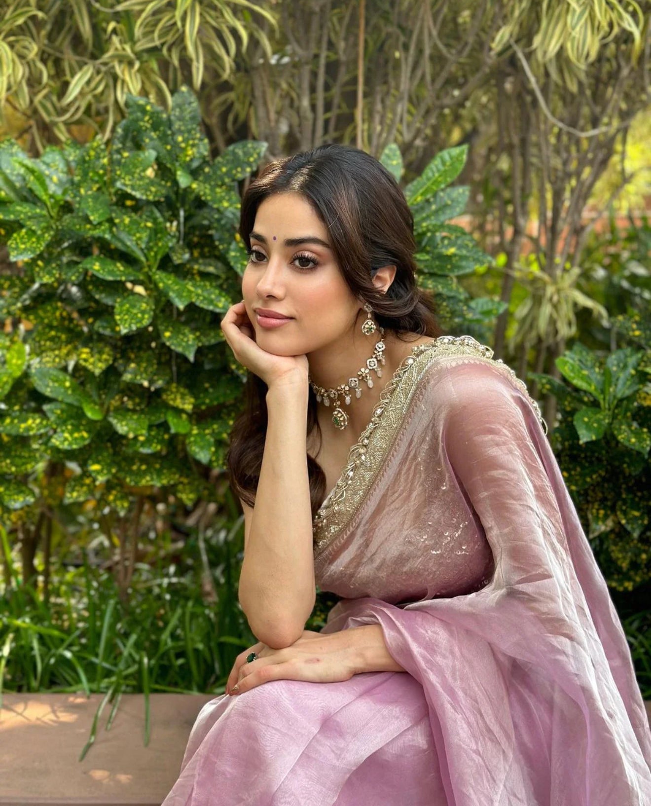 Janhvi Kapoor Inspired Pink Tissue Silk Saree